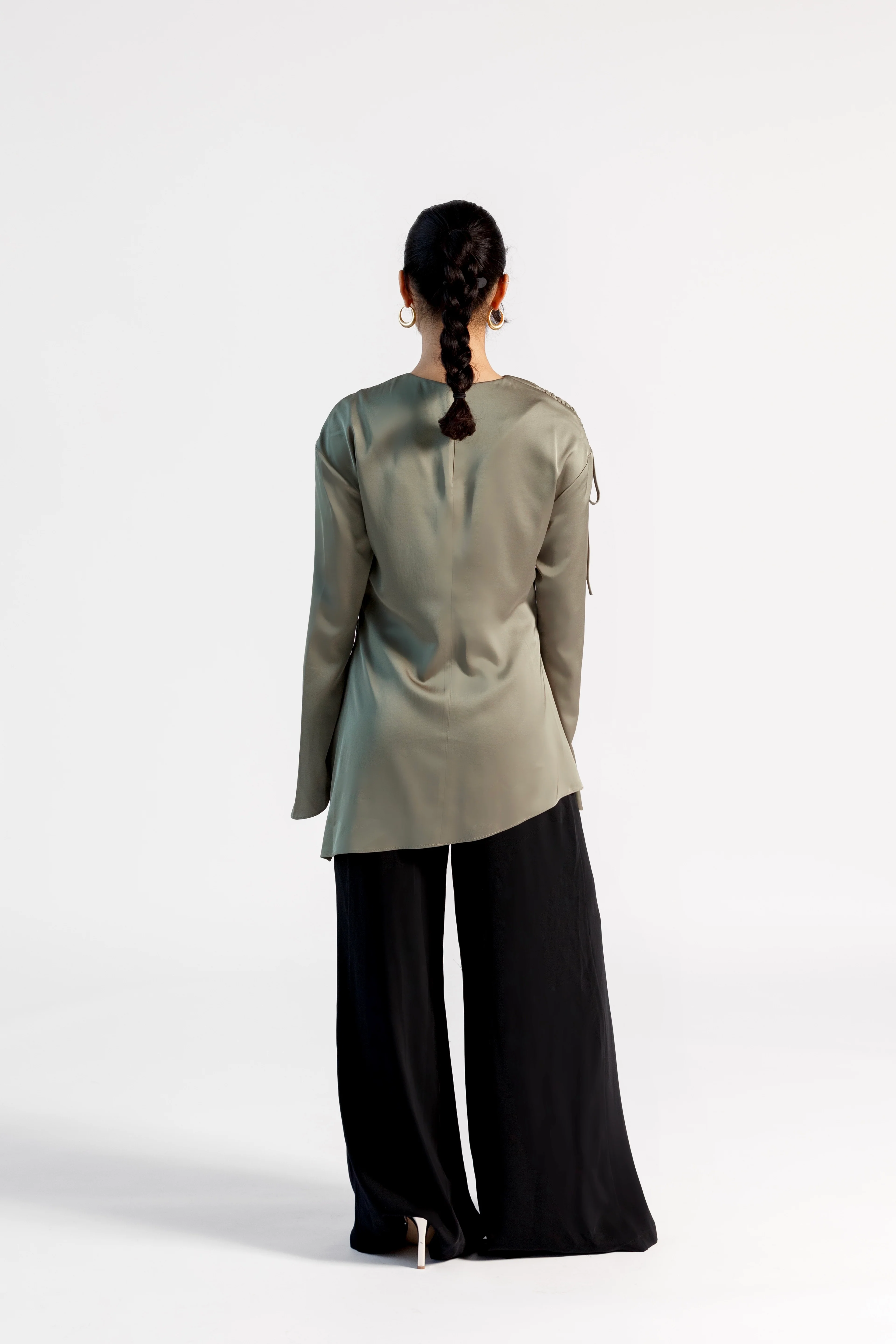 Olive Green Satin Ruched Tunic- Final Sale - Image 6