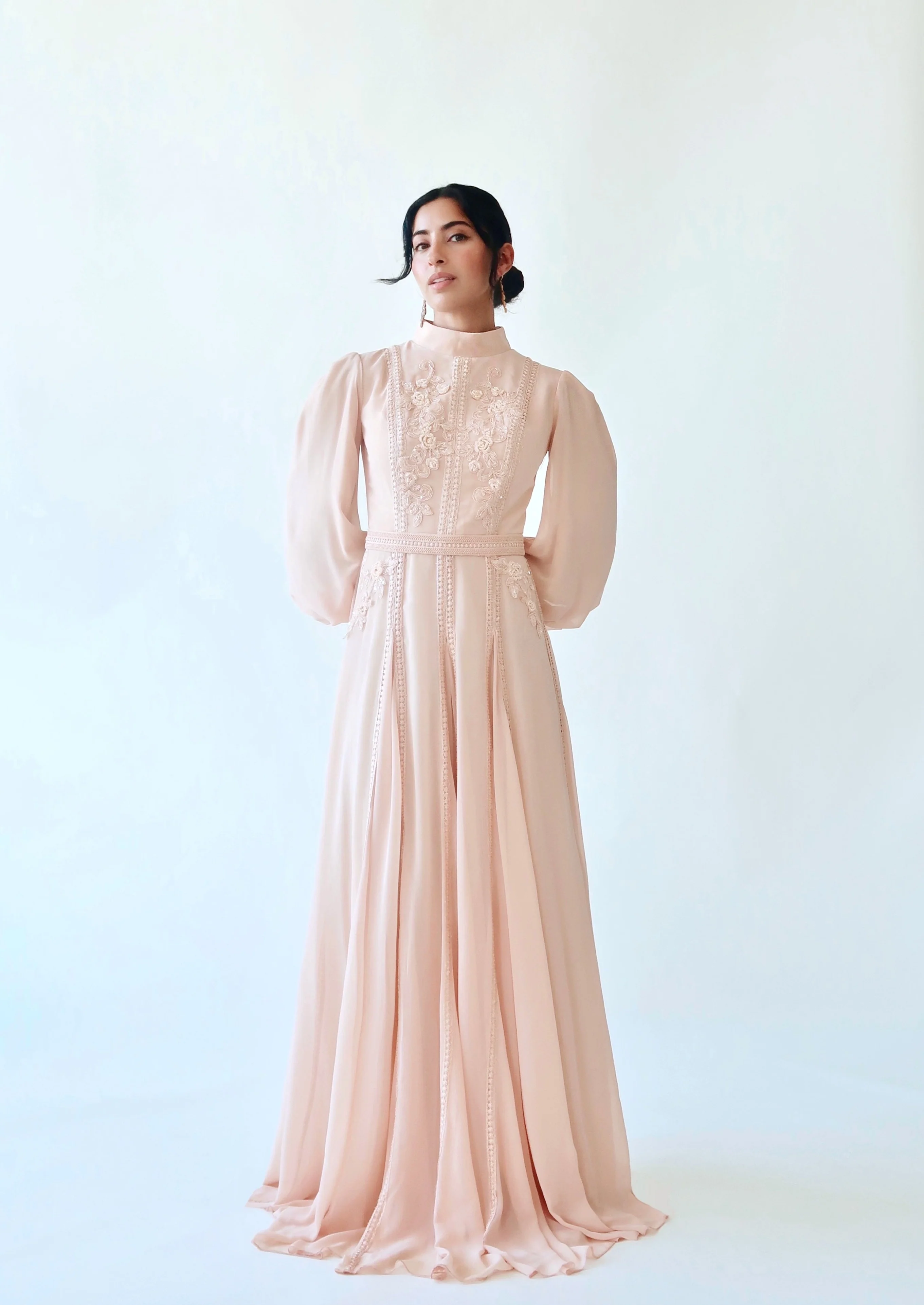 Peachy Blush Beaded Appliqué Gown - Image 4