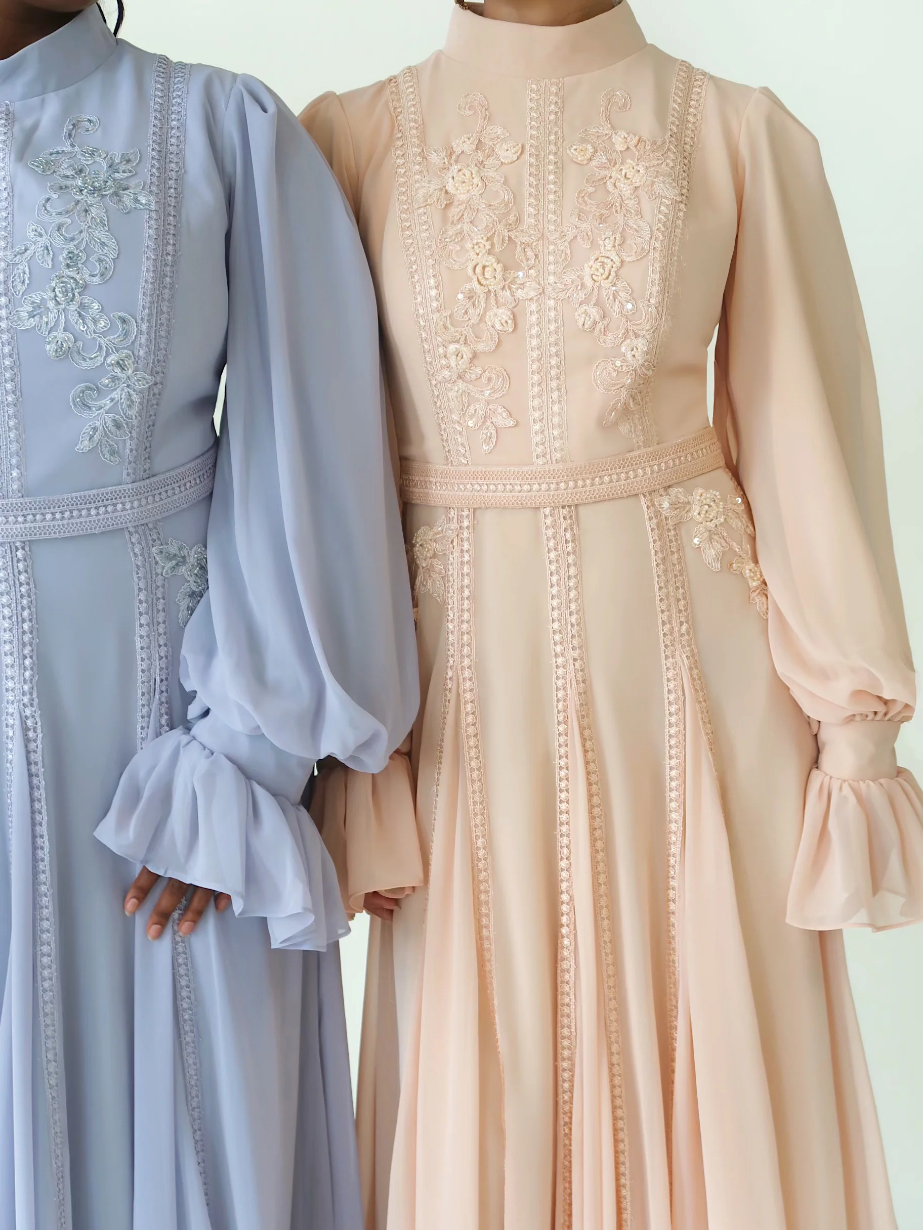 Peachy Blush Beaded Appliqué Gown - Image 5