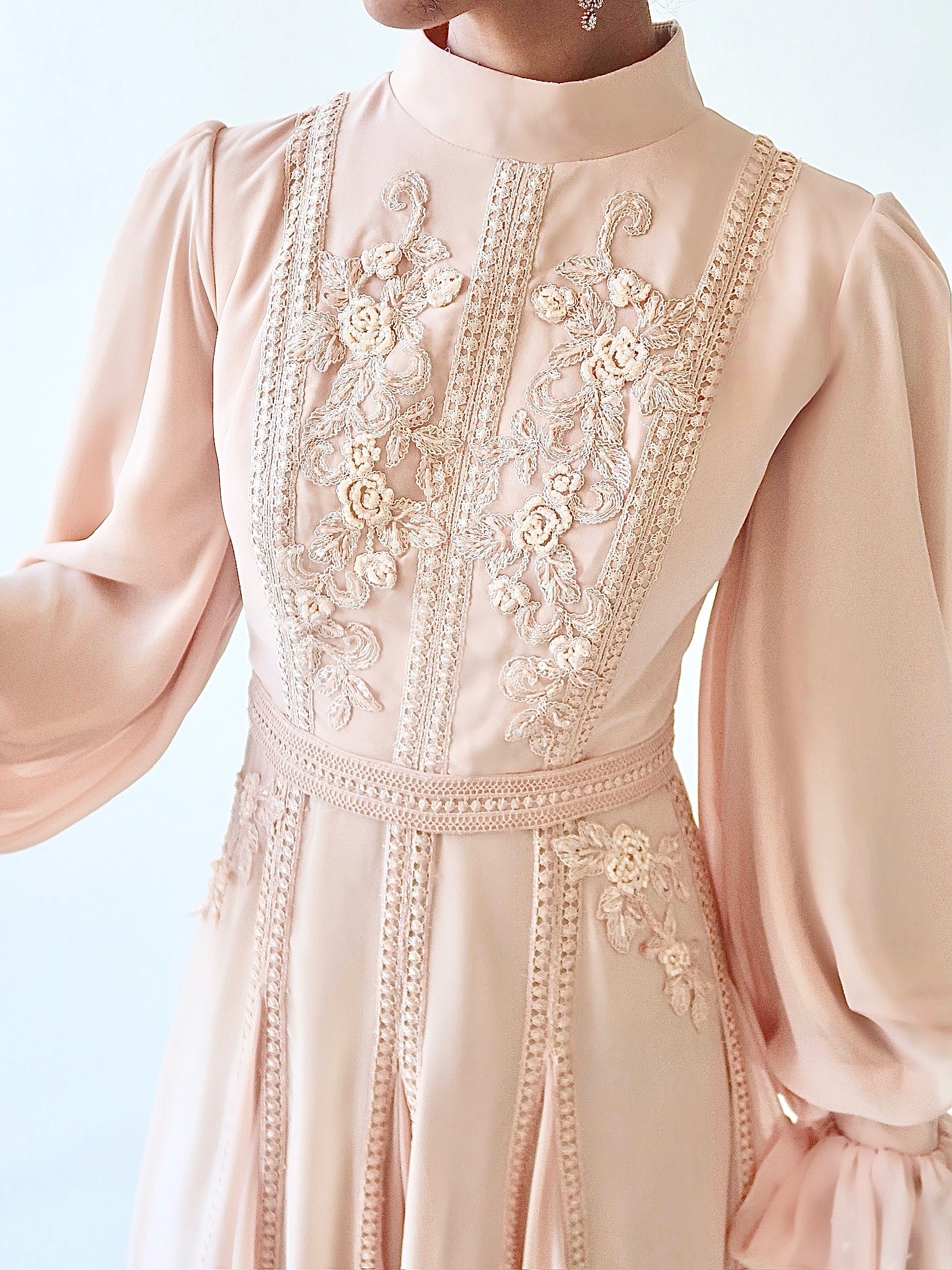 Peachy Blush Beaded Appliqué Gown - Image 6