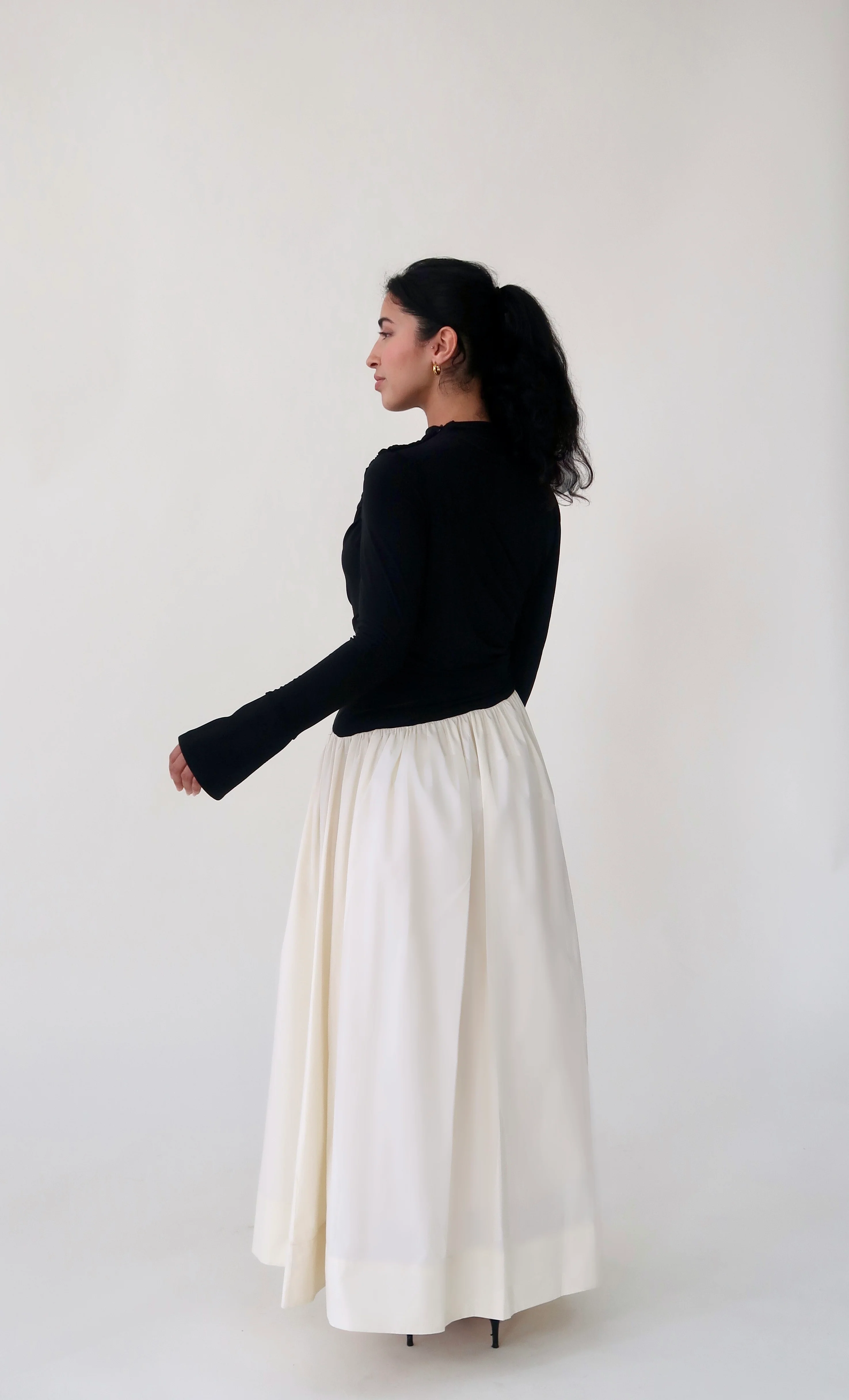 Black & Cream Asymmetric Draped Dress - Image 4