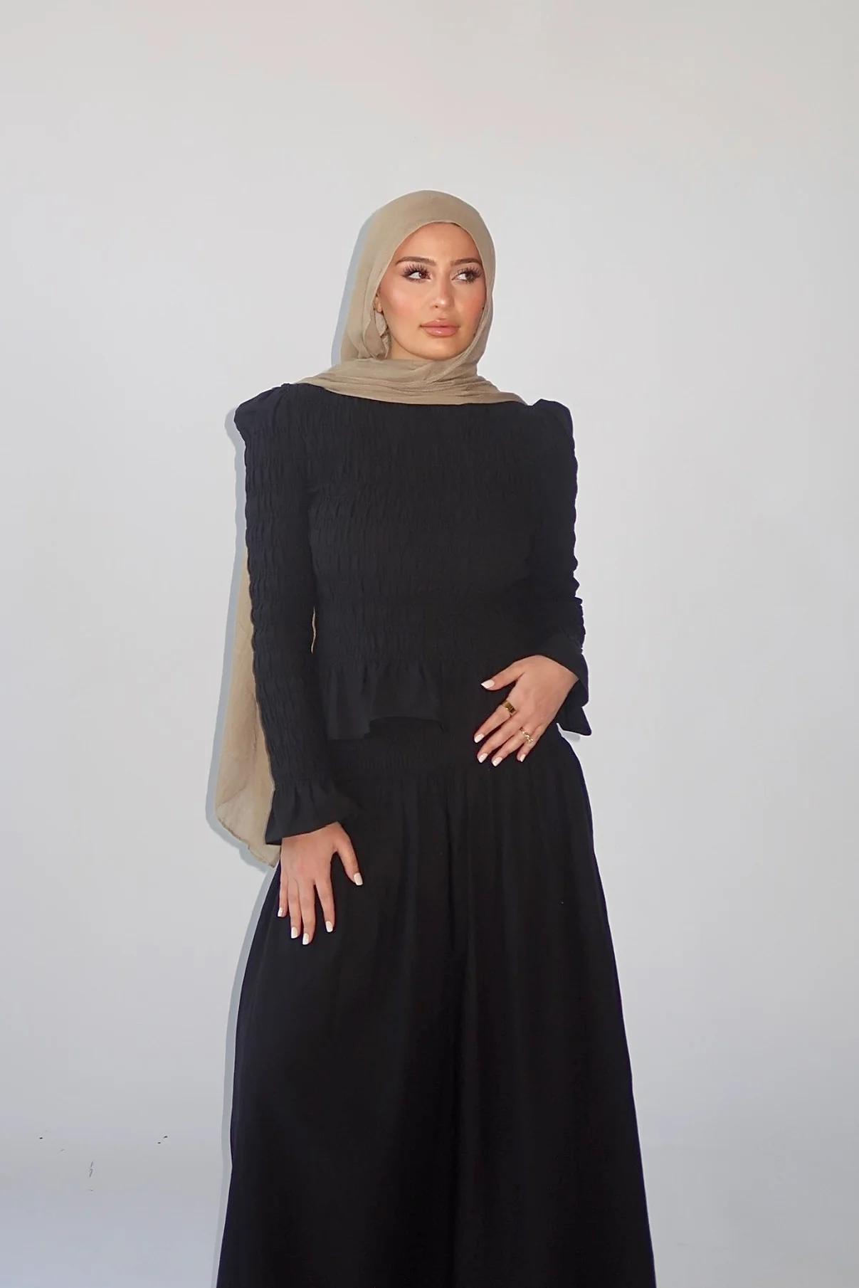 Black Ruched Peplum Top - Image 4