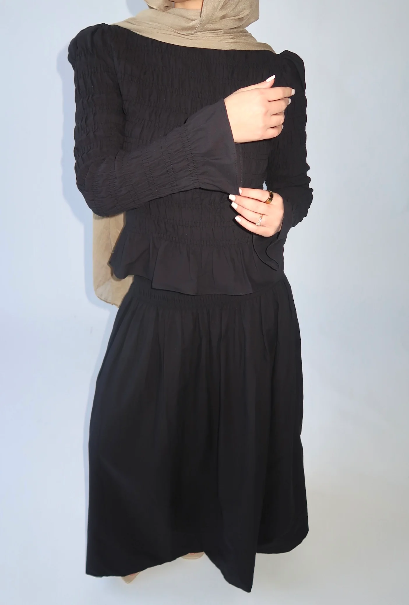 Black Ruched Peplum Top - Image 6
