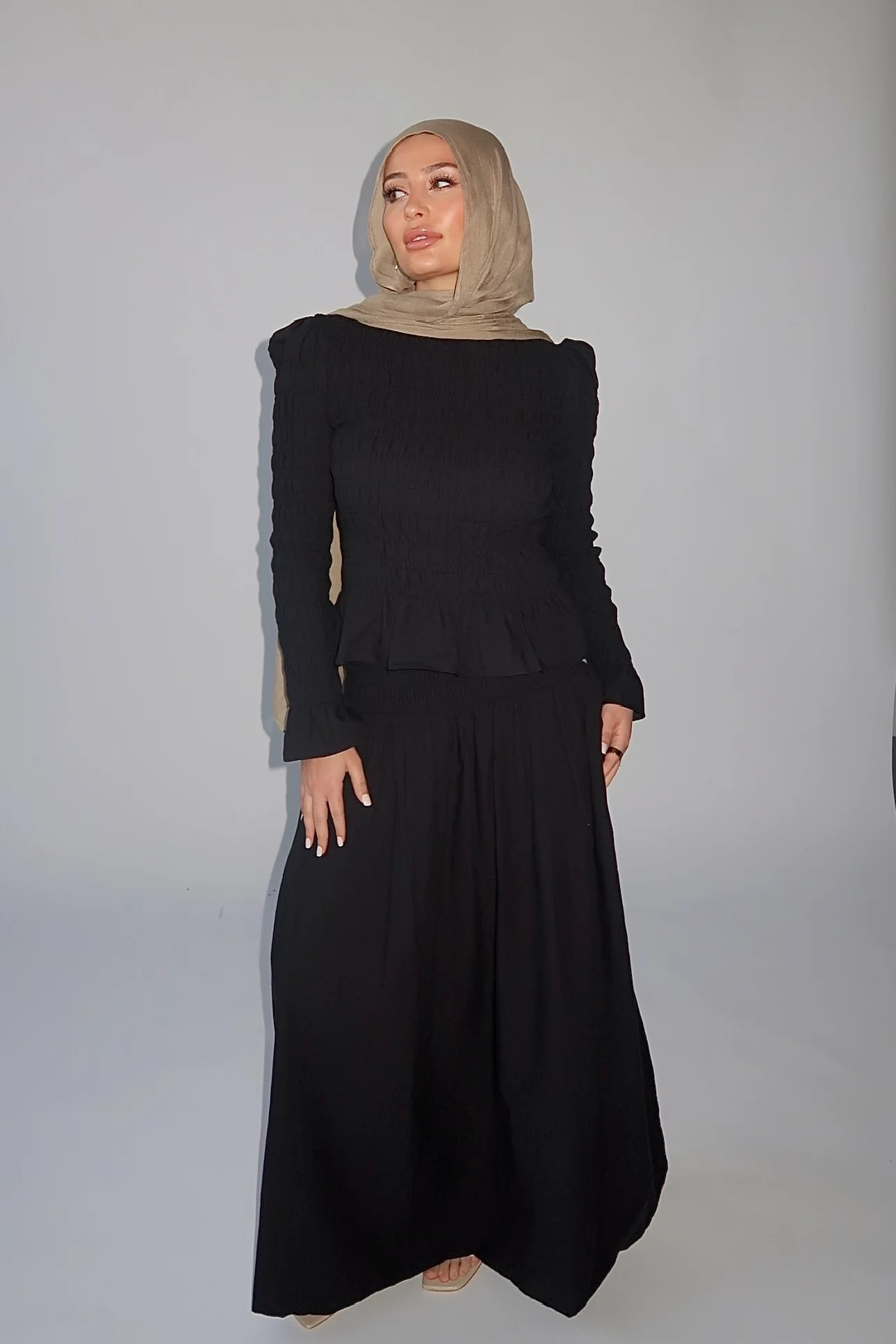 Black Ruched Peplum Top - Image 7