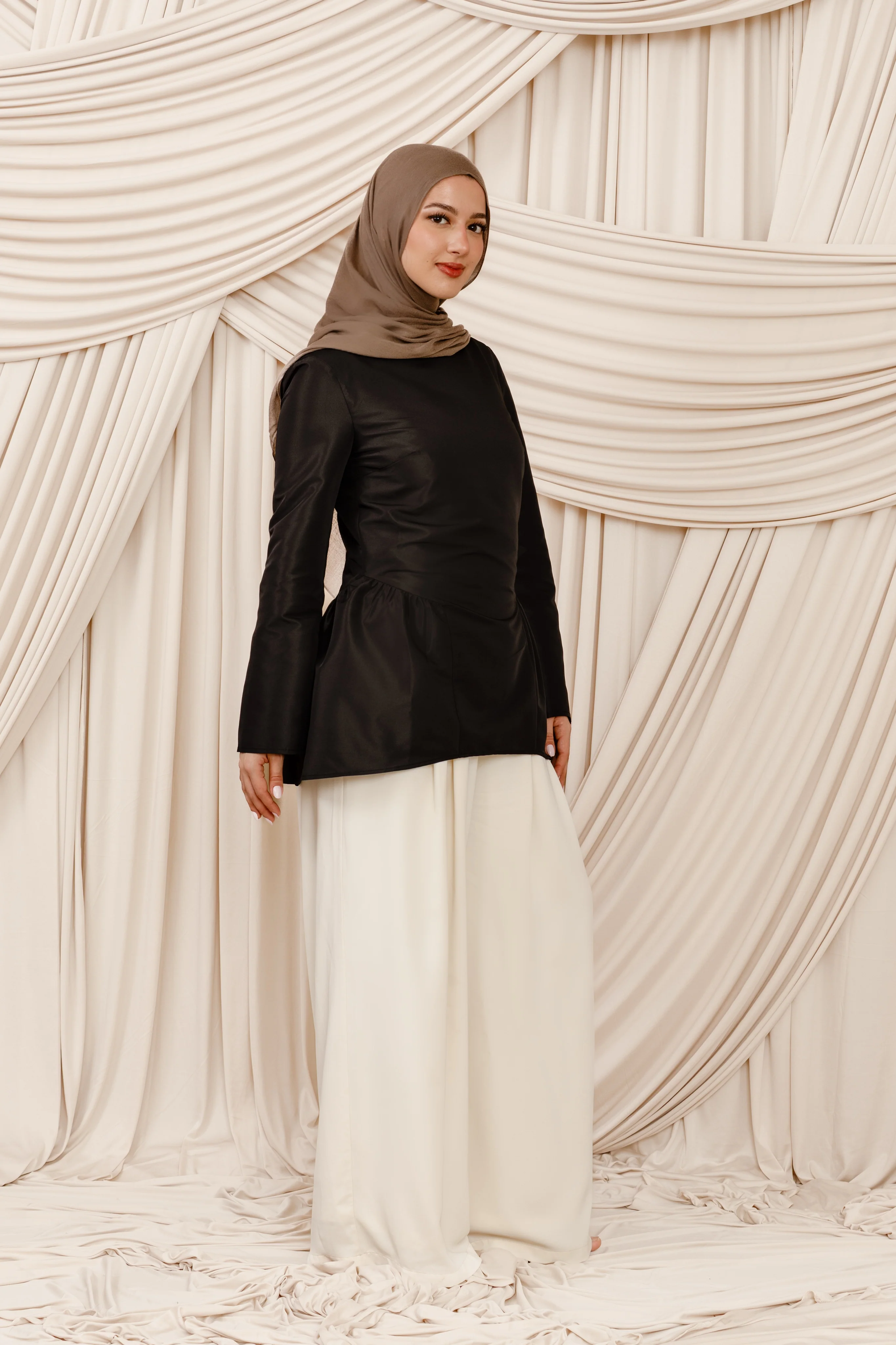 Black Taffeta Peplum Tunic - Image 7