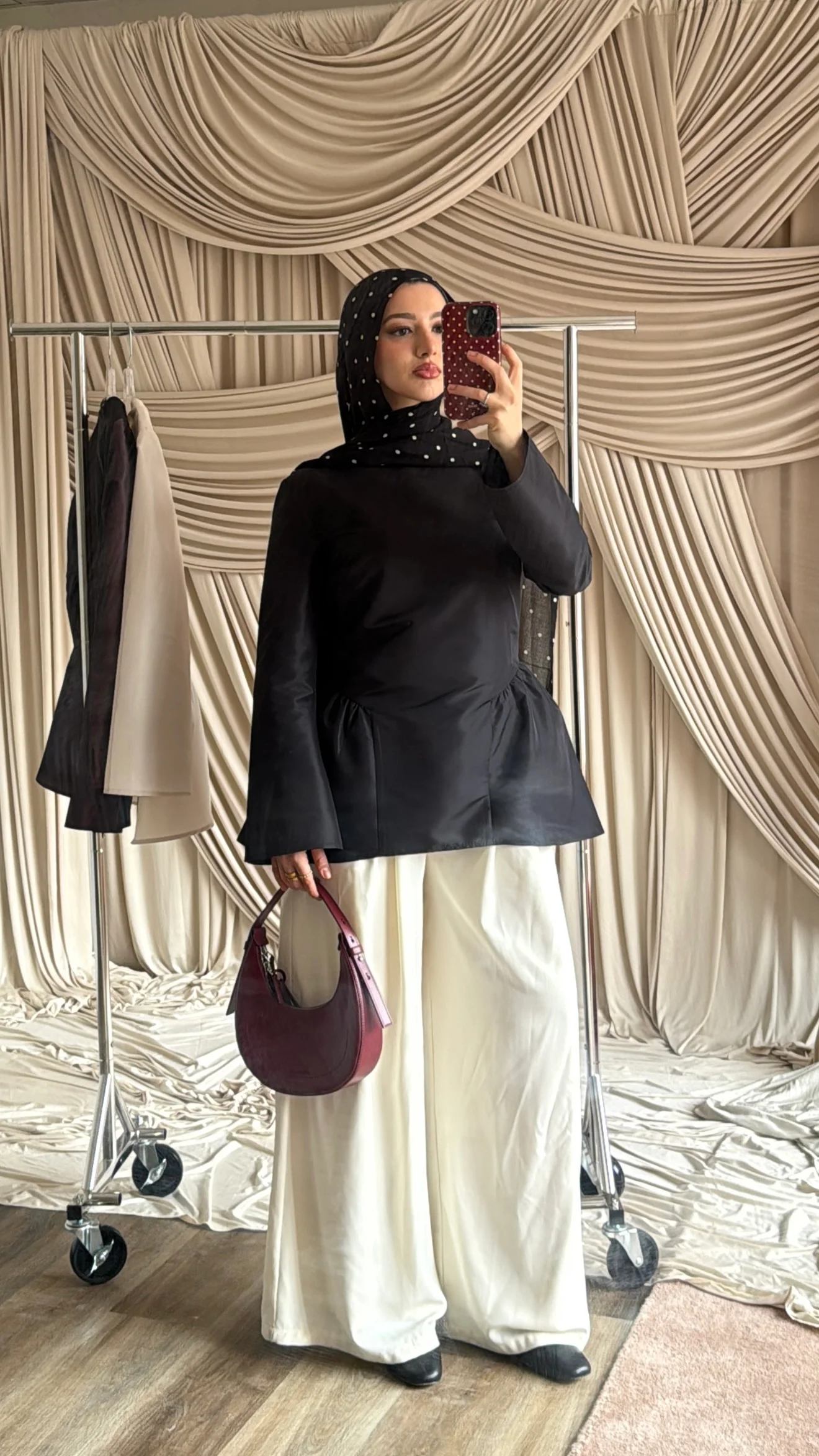Black Taffeta Peplum Tunic - Image 9