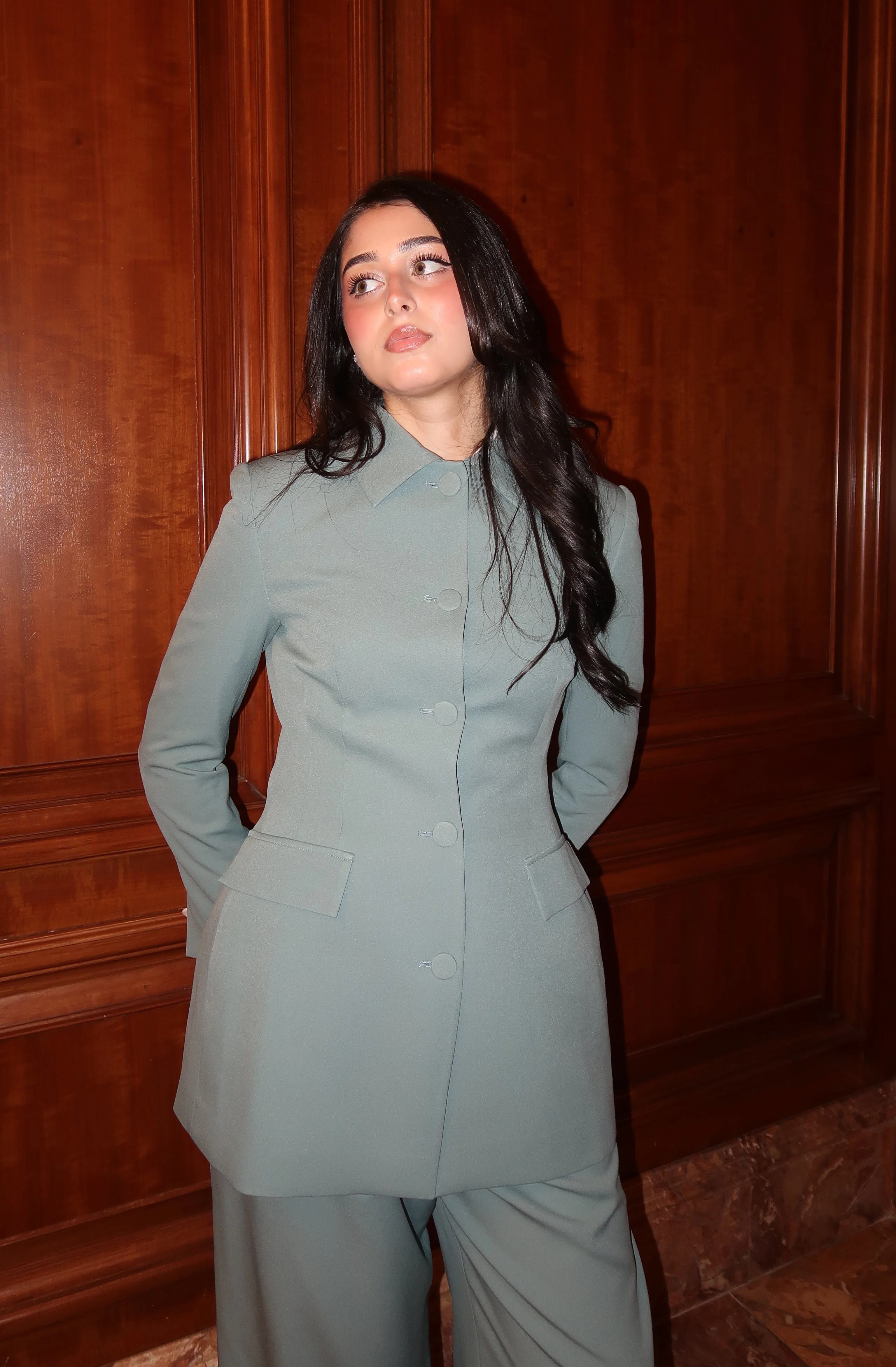 Sage Blue Peplum Buttoned Blazer