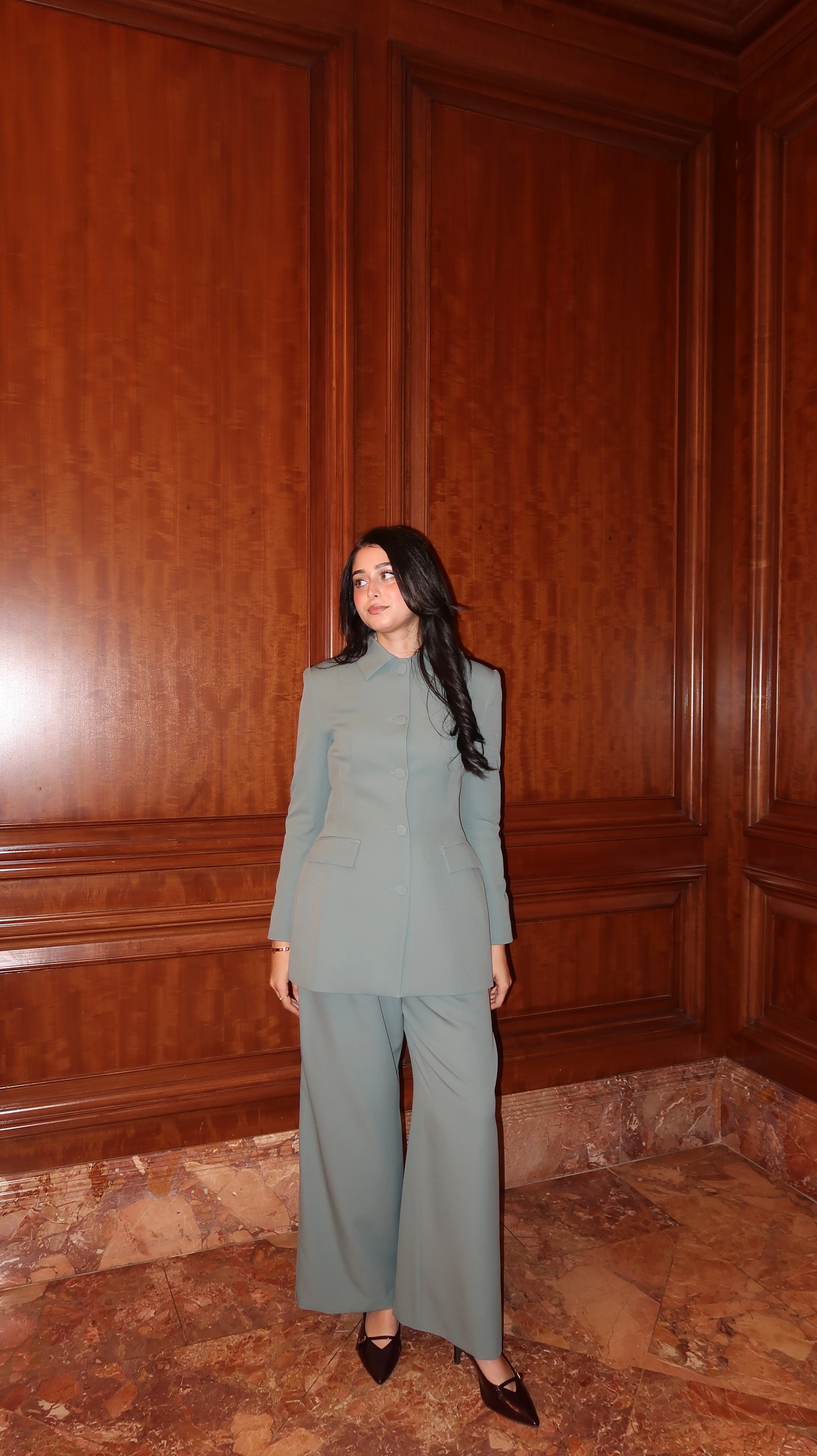 Sage Blue Peplum Buttoned Blazer - Image 3