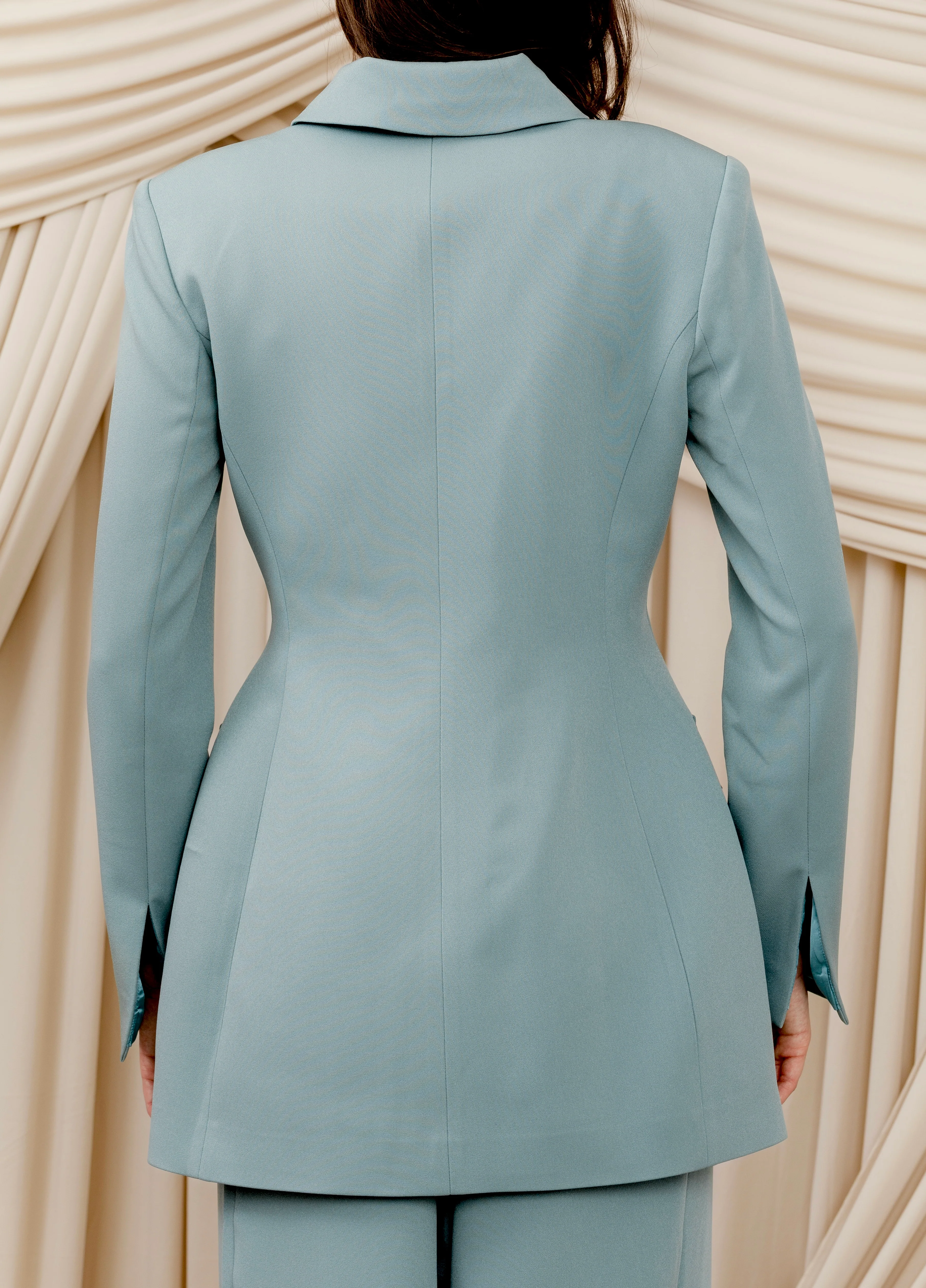 Sage Blue Peplum Buttoned Blazer - Image 5