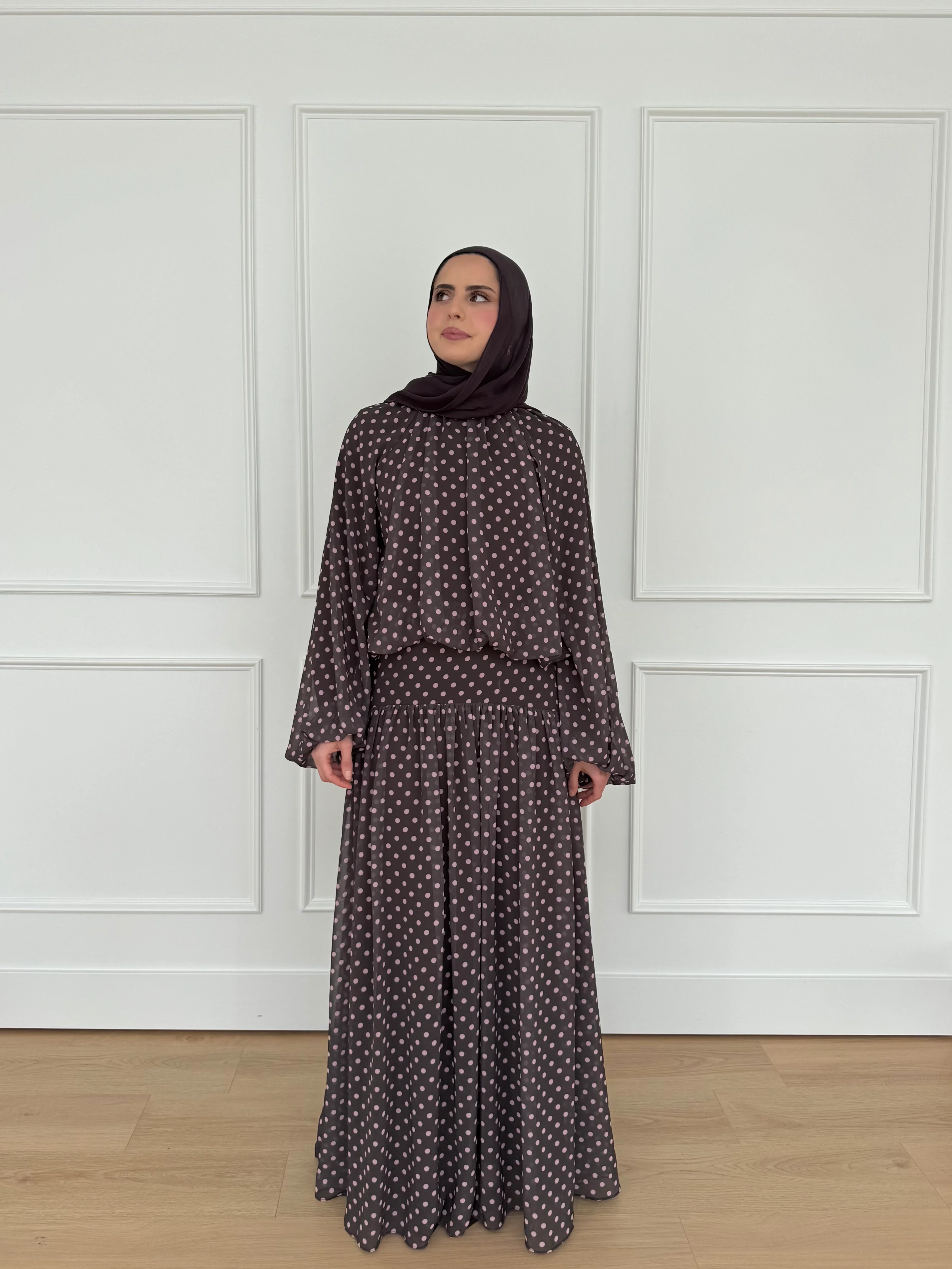 Brown & Pink Polkadot Low Waisted Skirt Set