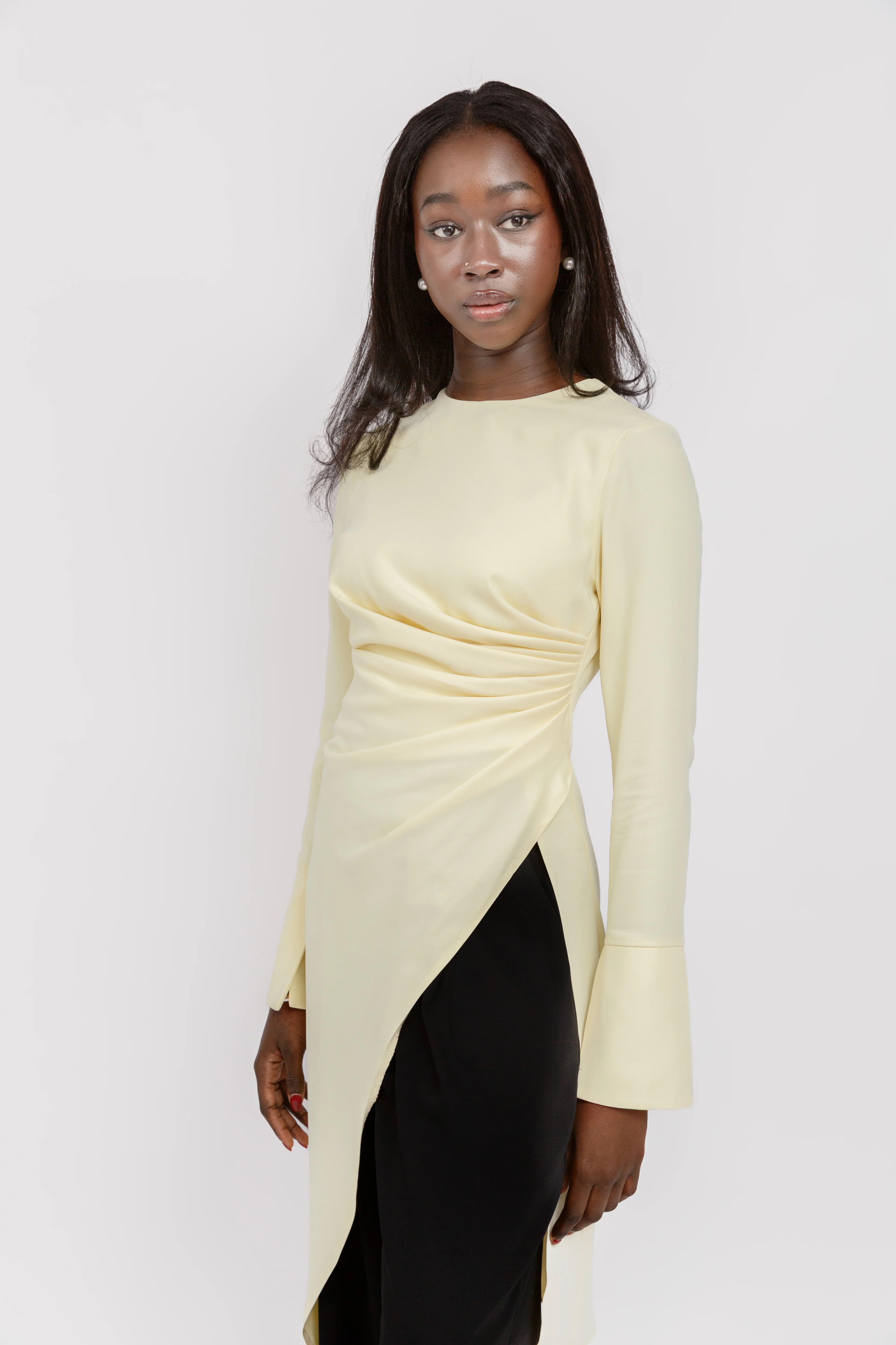 Butter Yellow Asymmetric Slit Tunic