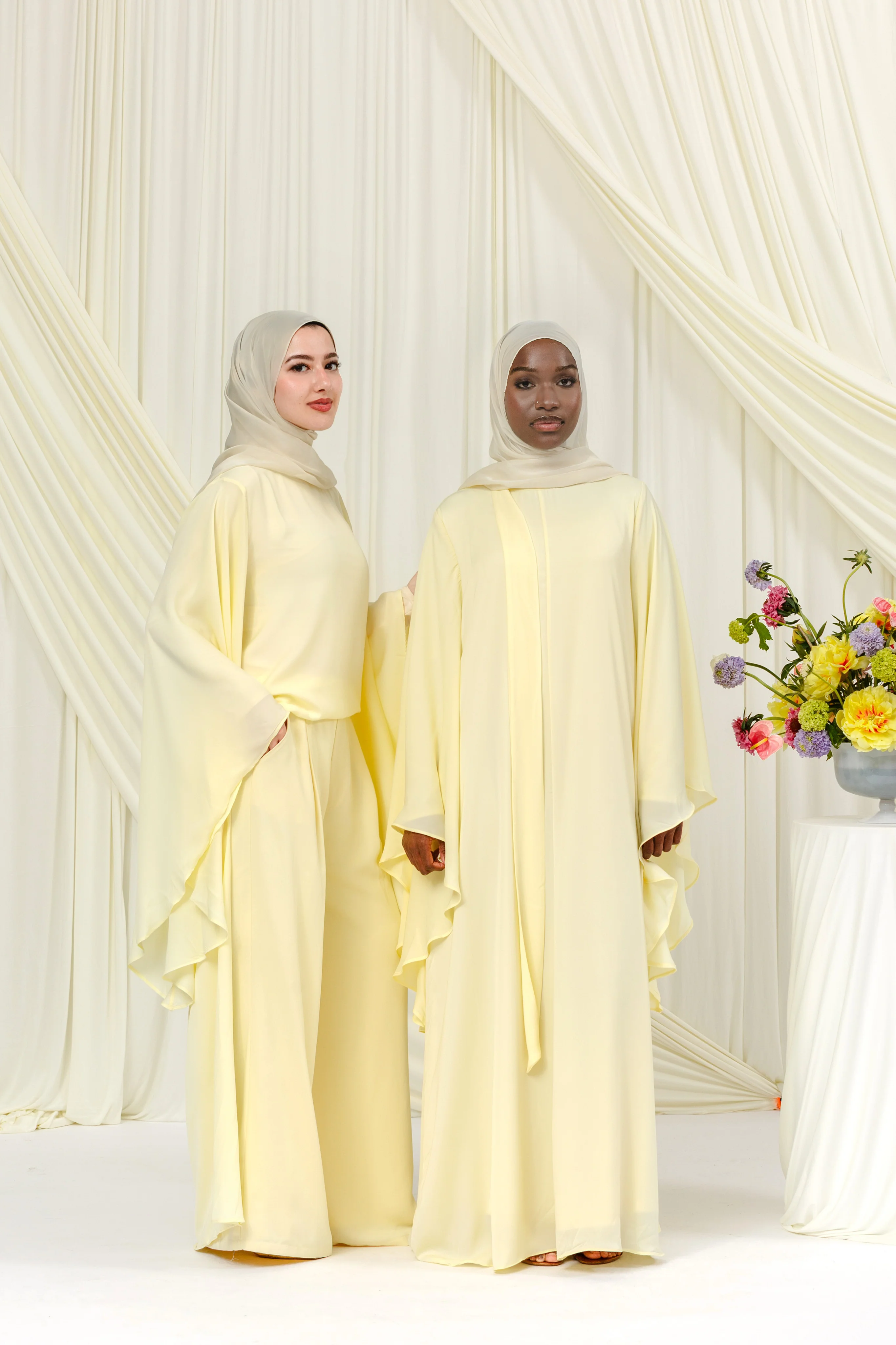 Butter Yellow Chiffon Cape Tunic Set (3 pcs) - Image 8