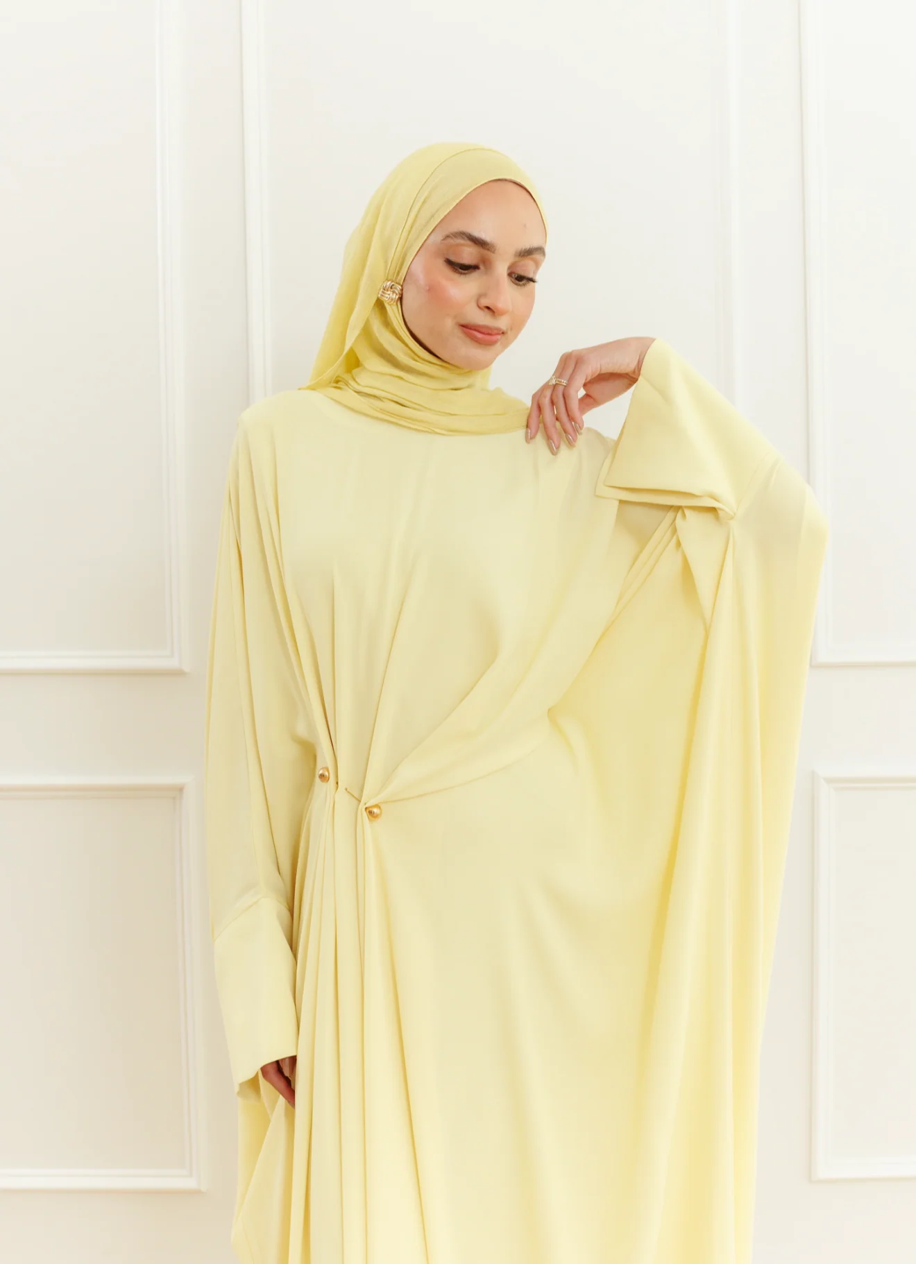 Butter Yellow Draped Hardware Kaftan - Image 3
