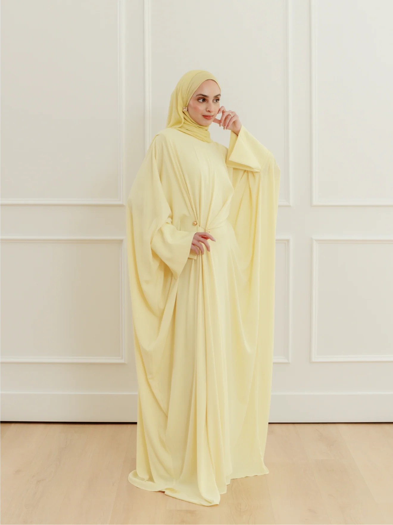 Butter Yellow Draped Hardware Kaftan - Image 6