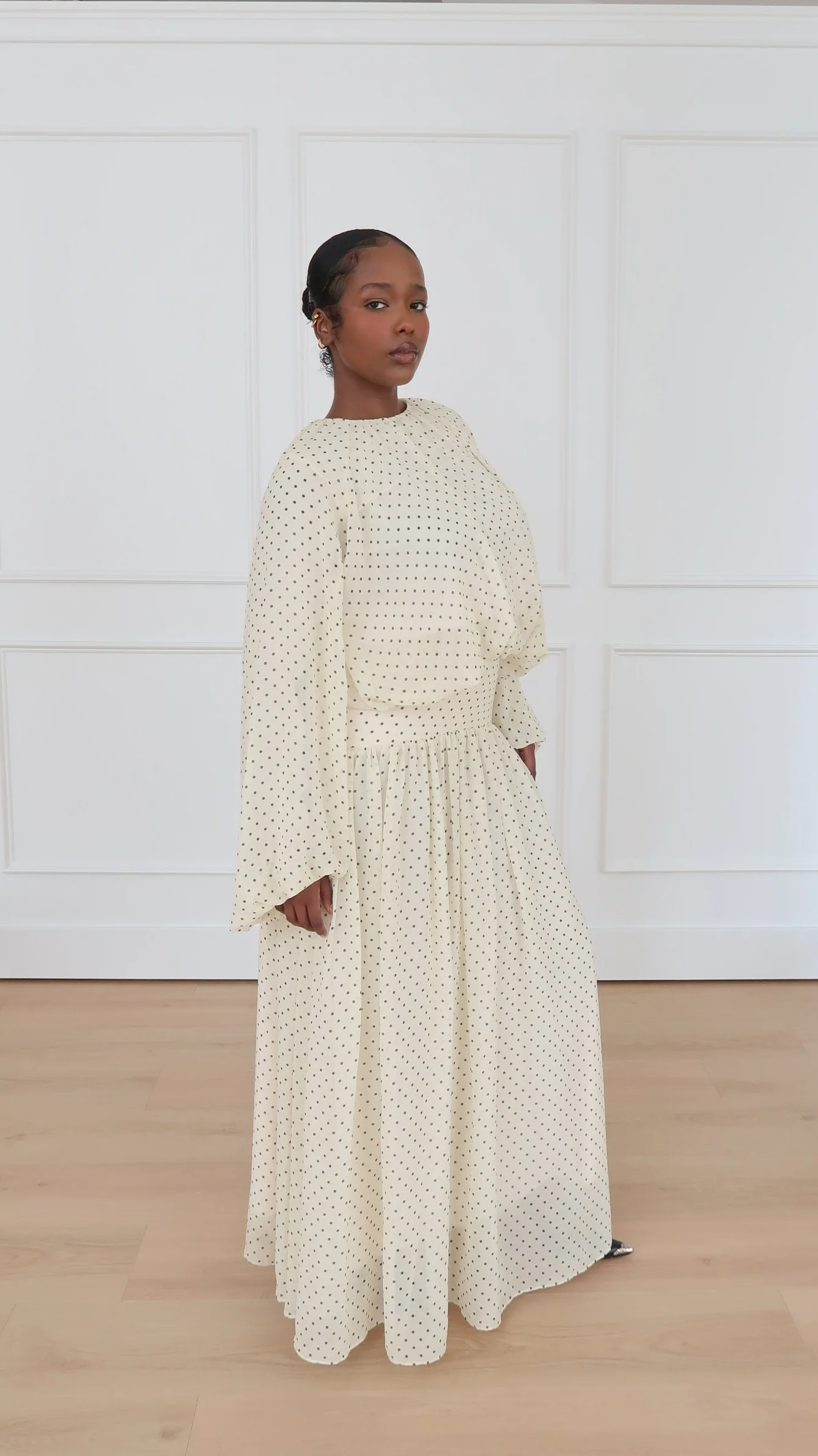 Butter Yellow Polkadot Low Waisted Skirt Set