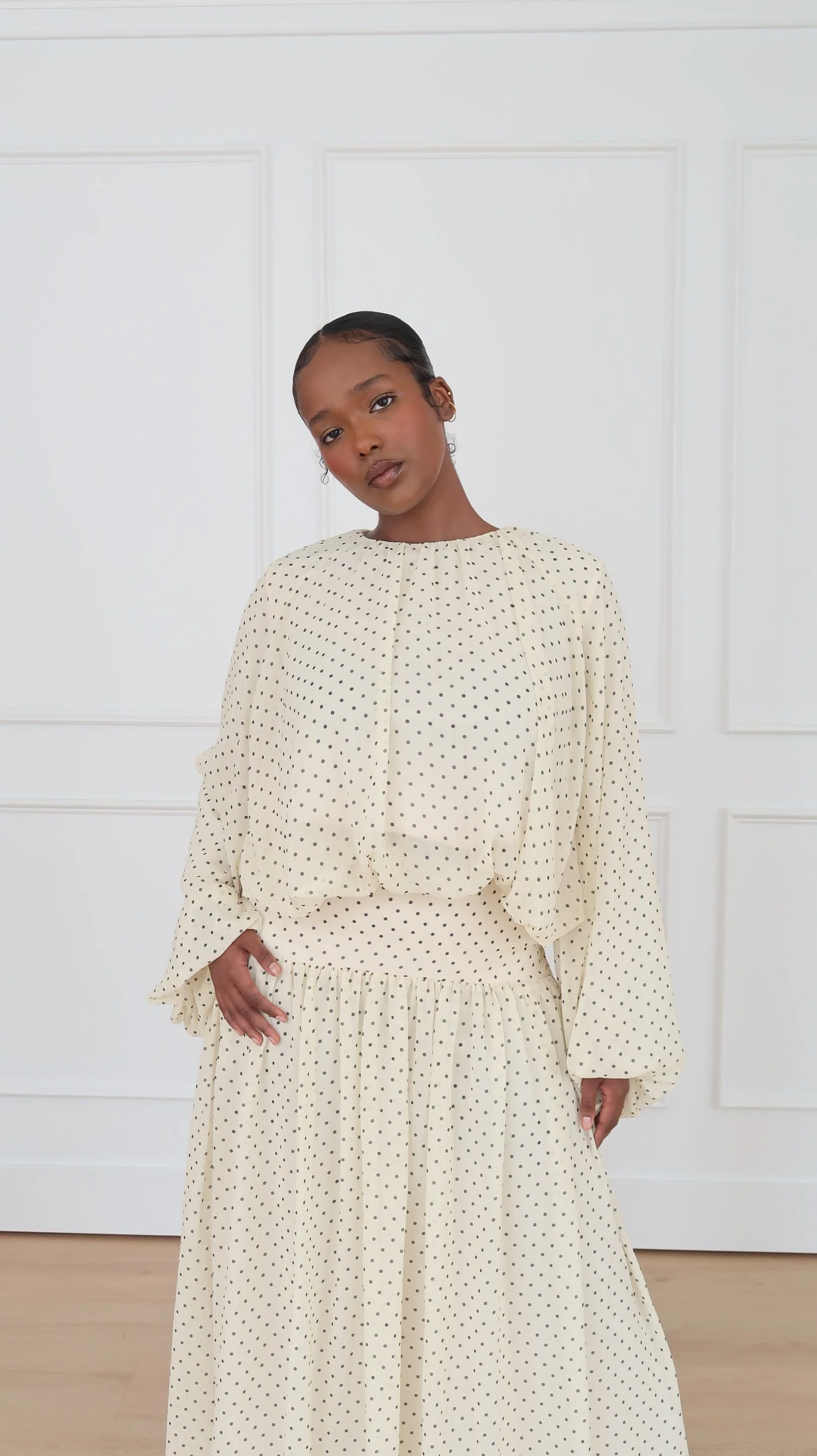 Butter Yellow Polkadot Low Waisted Skirt Set - Image 5
