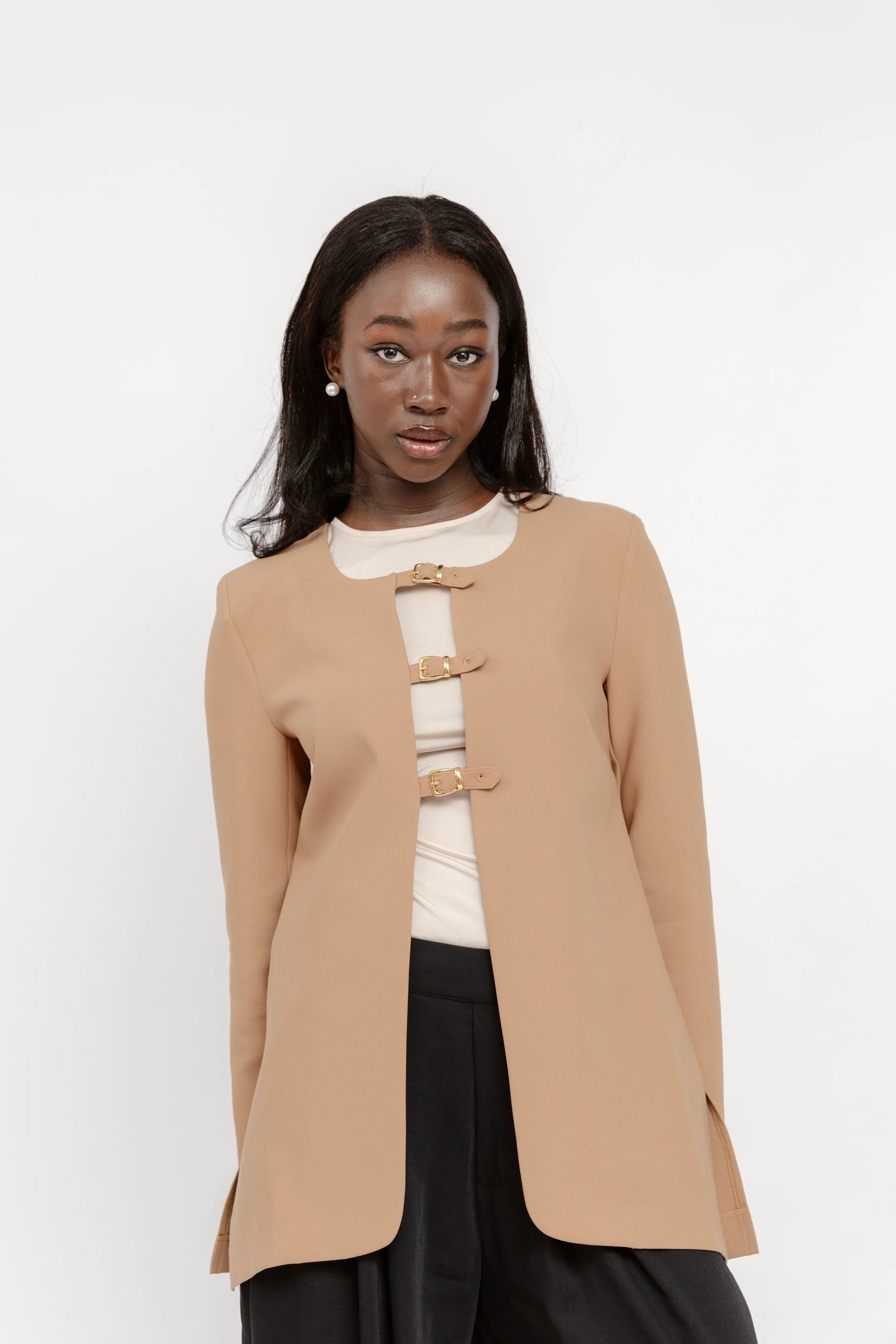 Camel Buckled Blazer