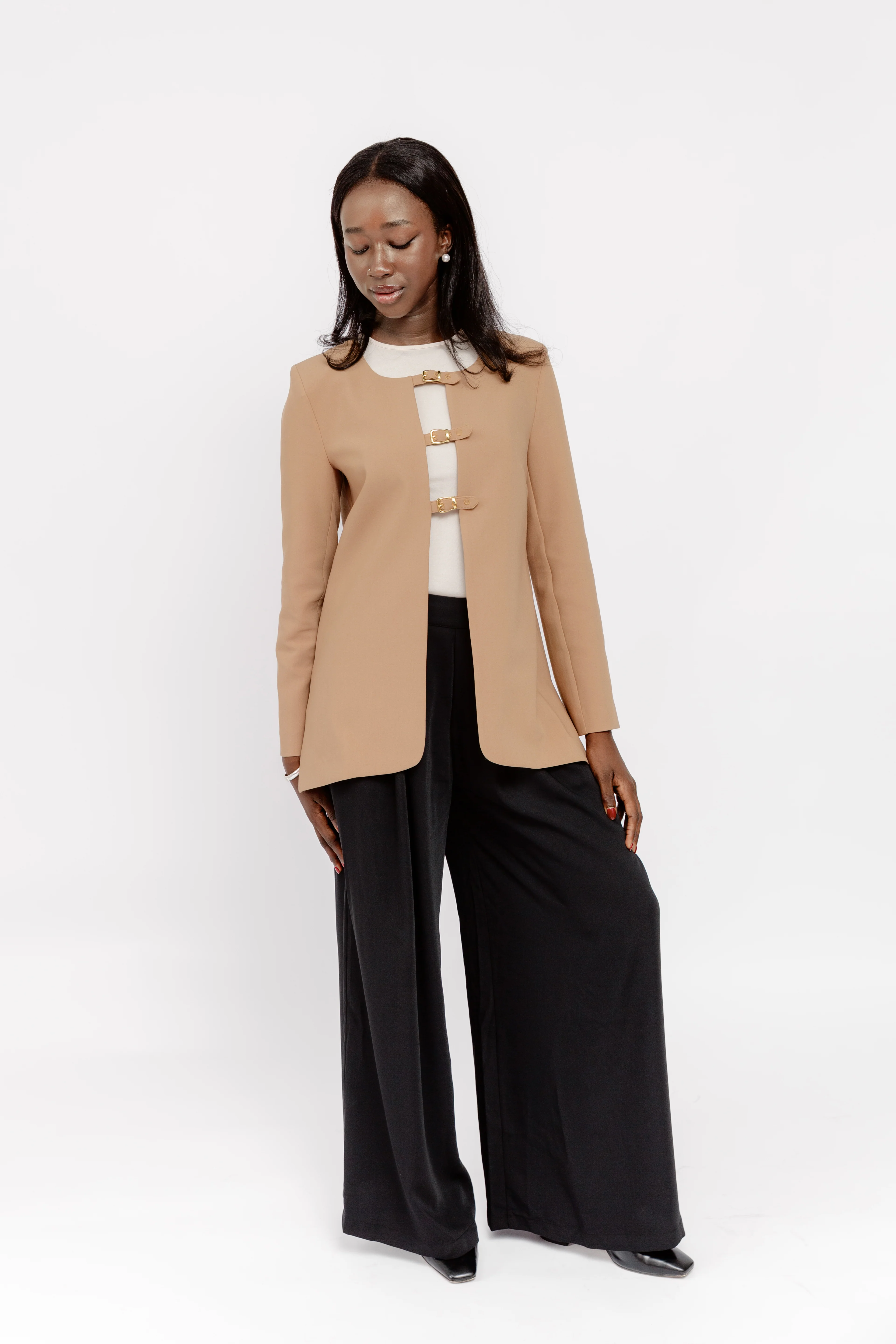 Camel Buckled Blazer - Image 4