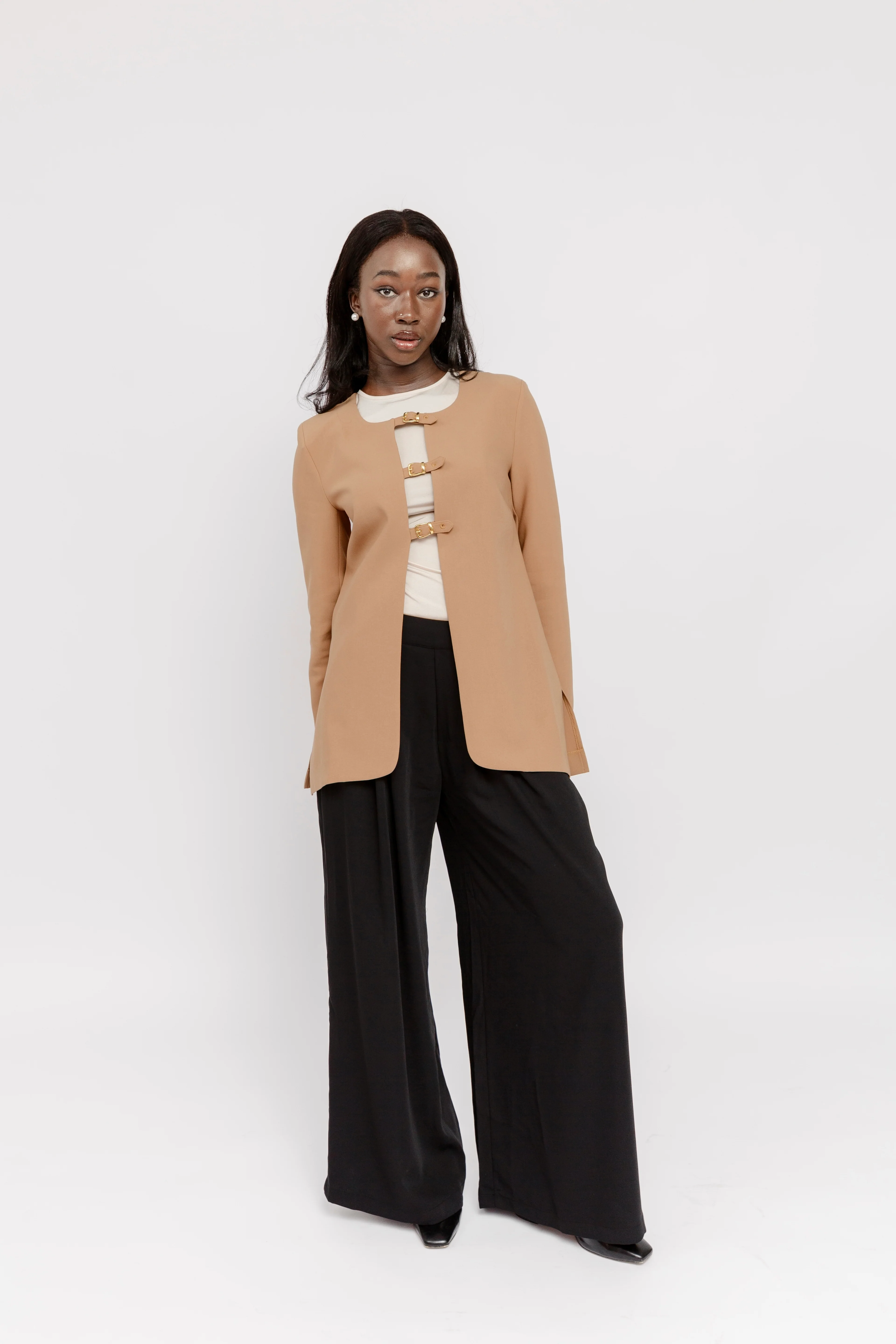 Camel Buckled Blazer - Image 6
