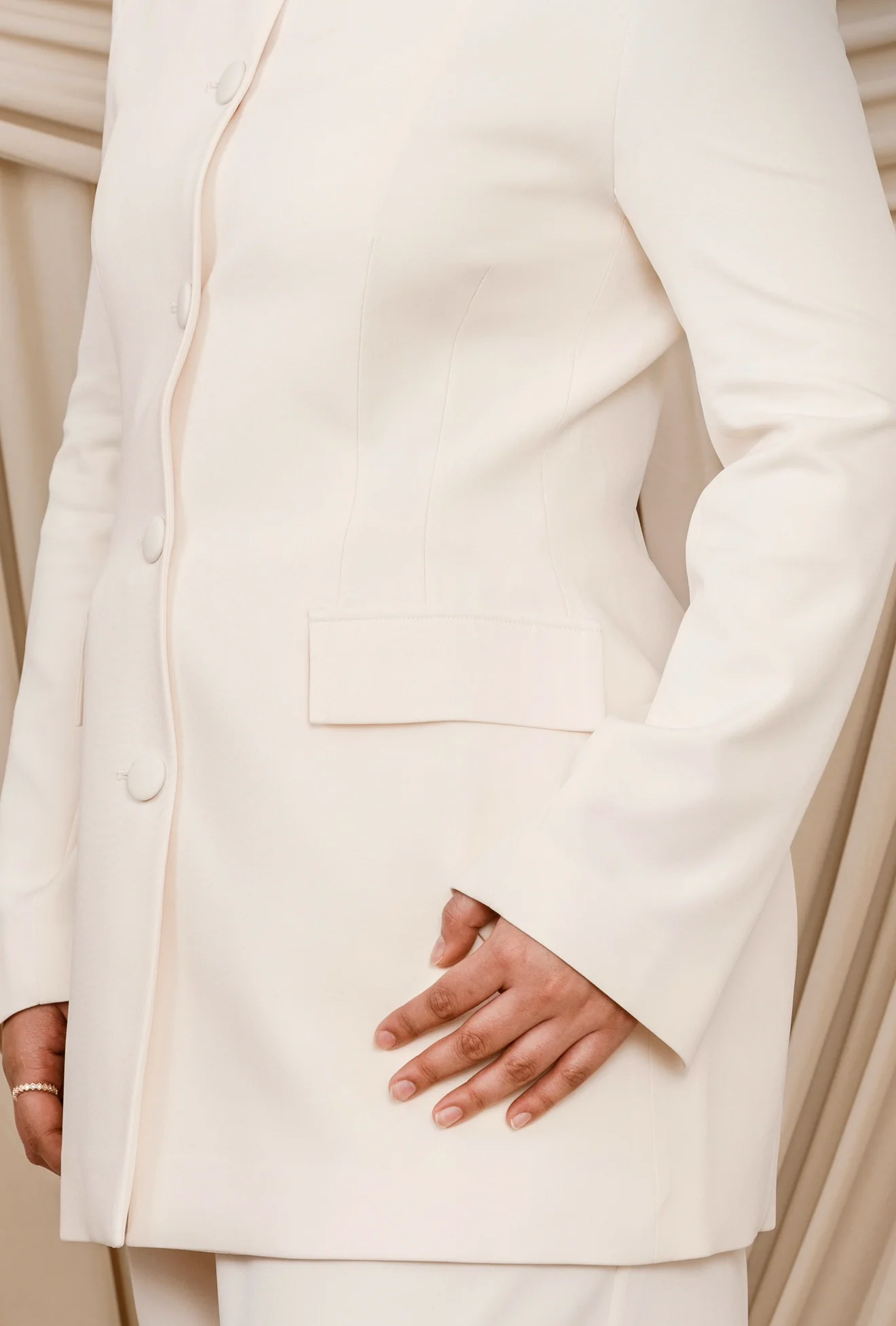 Cream Peplum Buttoned Blazer - Image 5