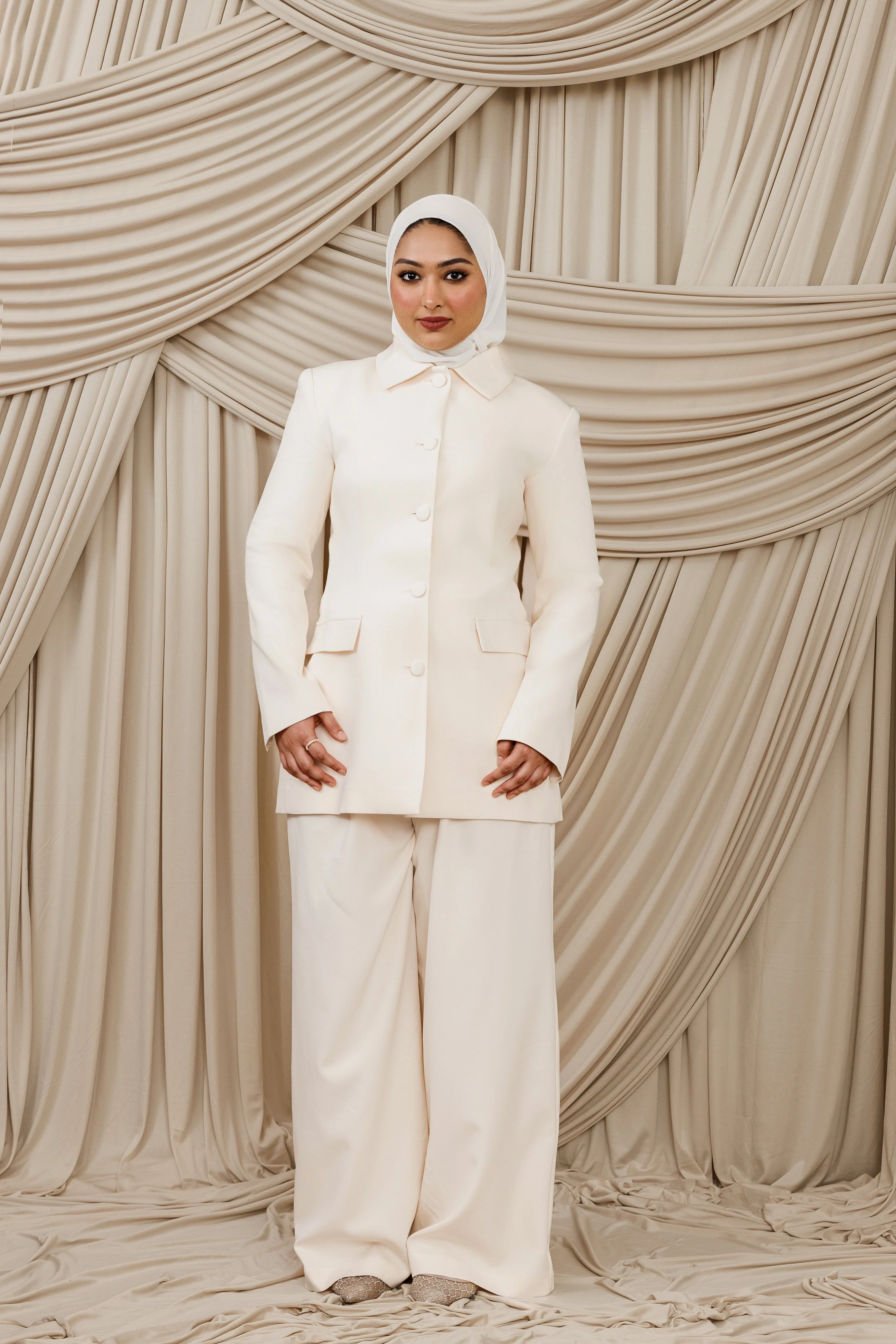 Cream Peplum Buttoned Blazer - Image 6