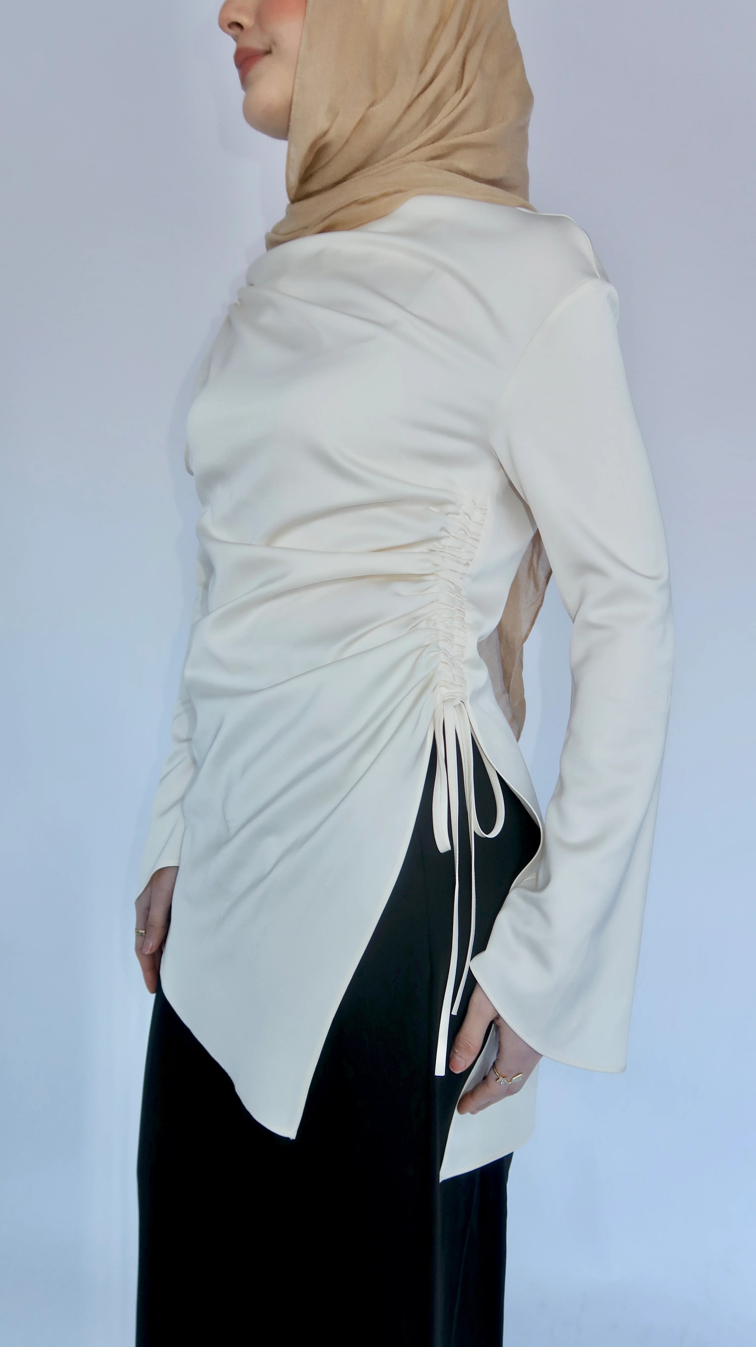 Cream Satin Ruched Tunic - Image 3