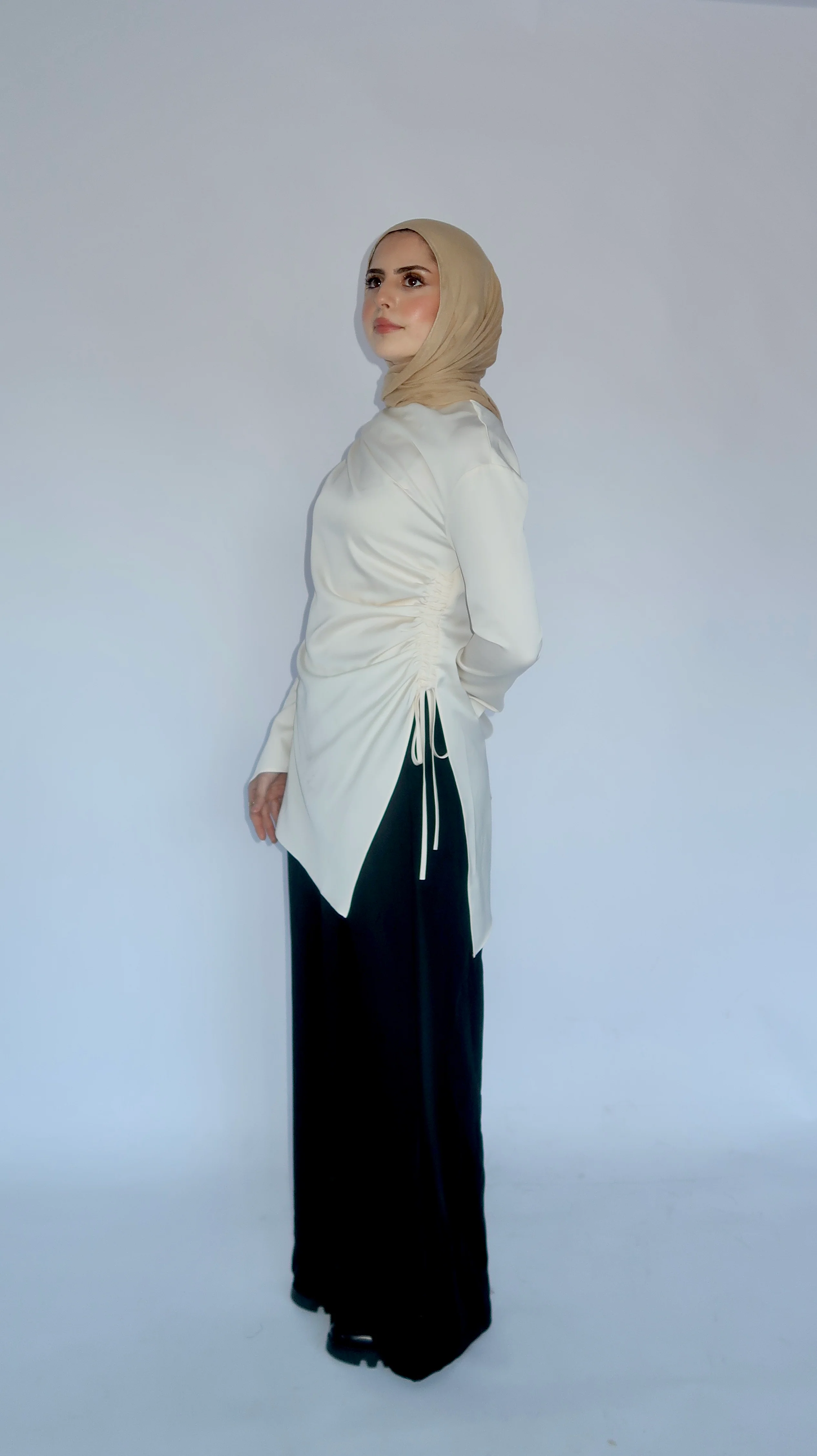 Cream Satin Ruched Tunic - Image 4