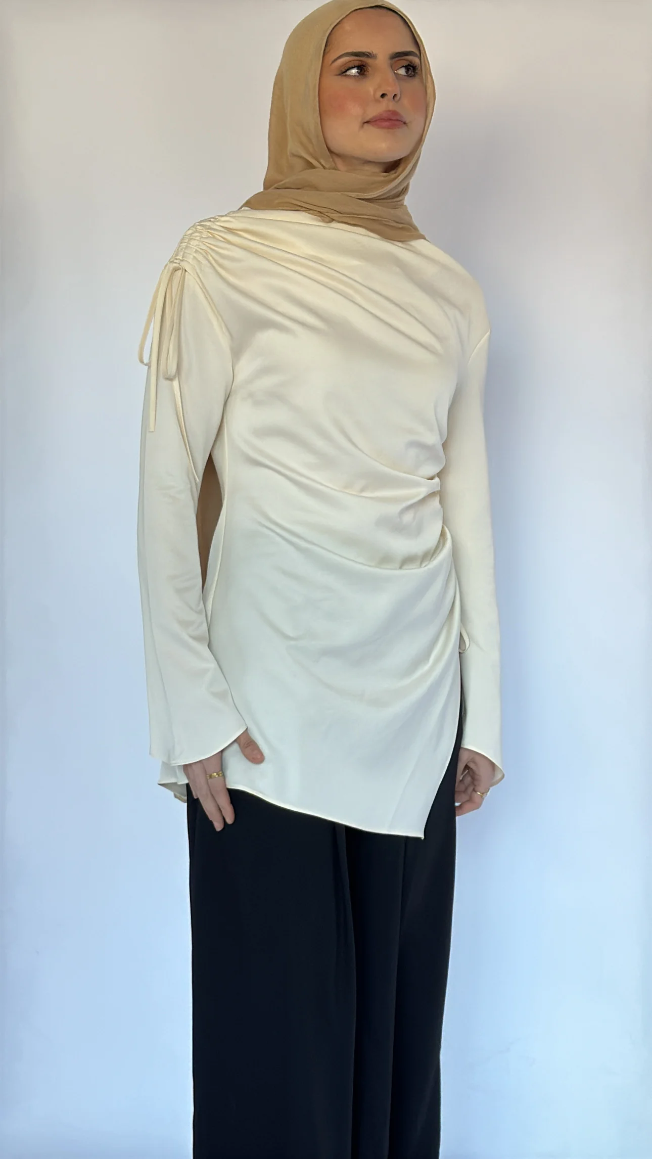 Cream Satin Ruched Tunic - Image 7