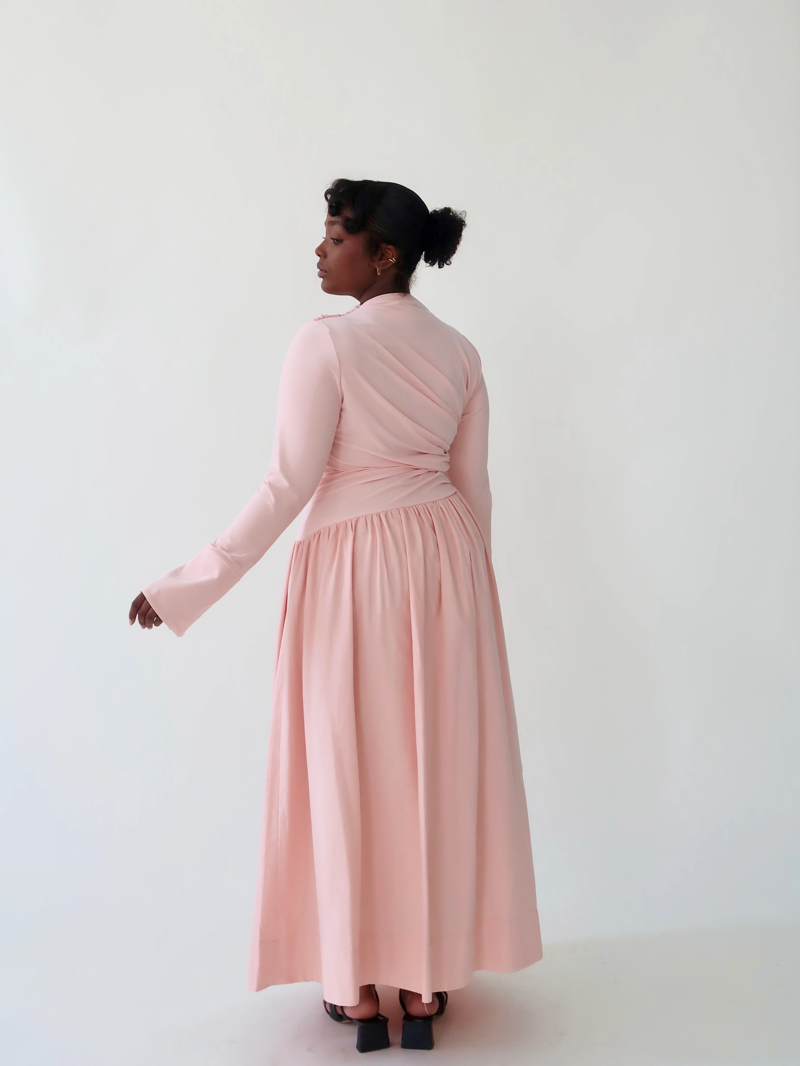 Crepe Blush Asymmetric Draped Dress - Image 5