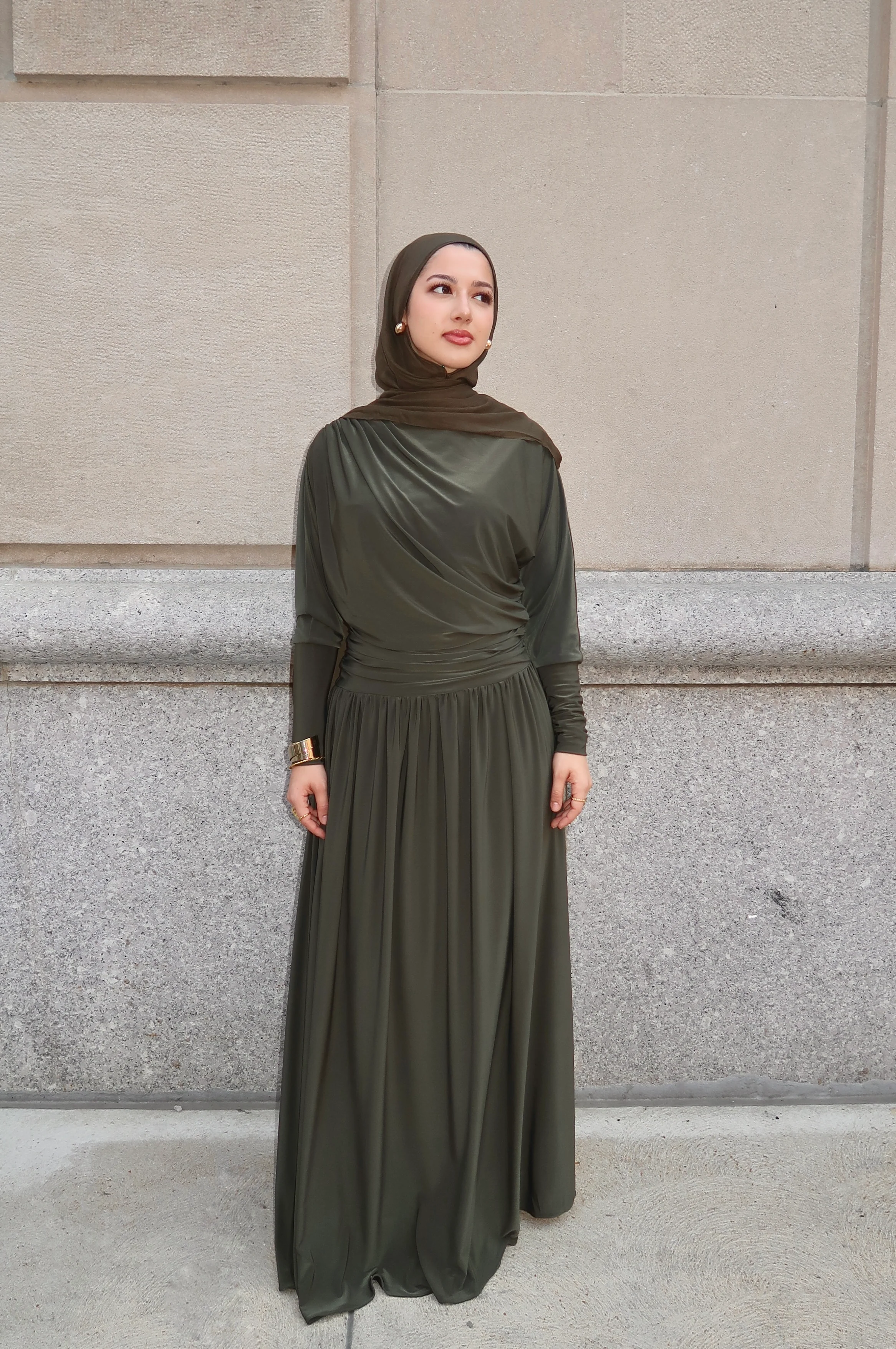 Dark Moss Batwing Jersey Maxi Dress - Image 3