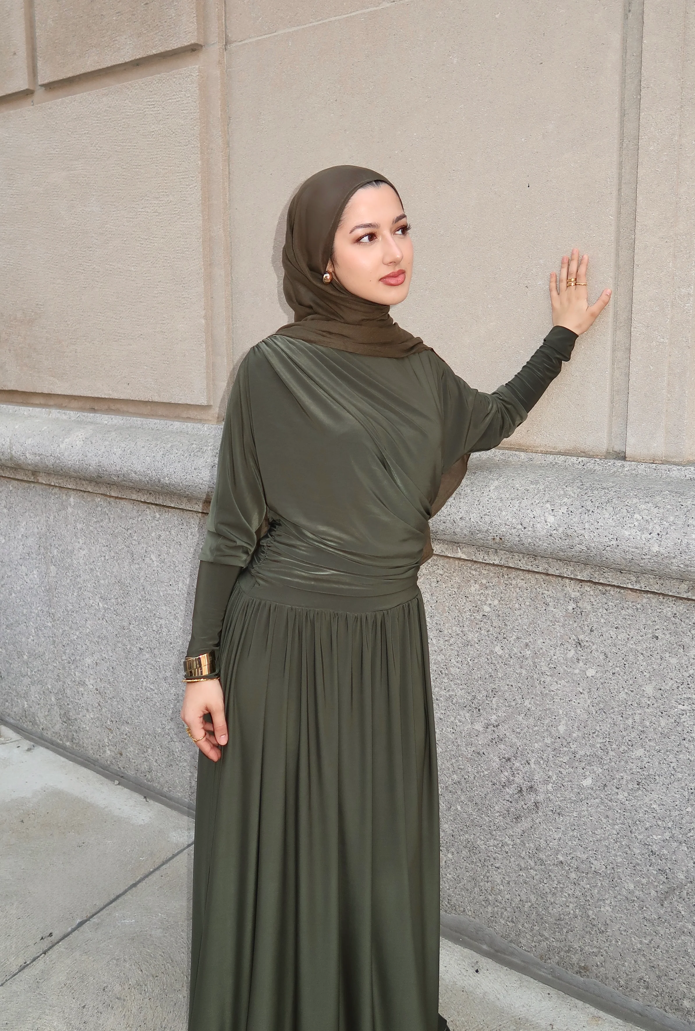 Dark Moss Batwing Jersey Maxi Dress - Image 4