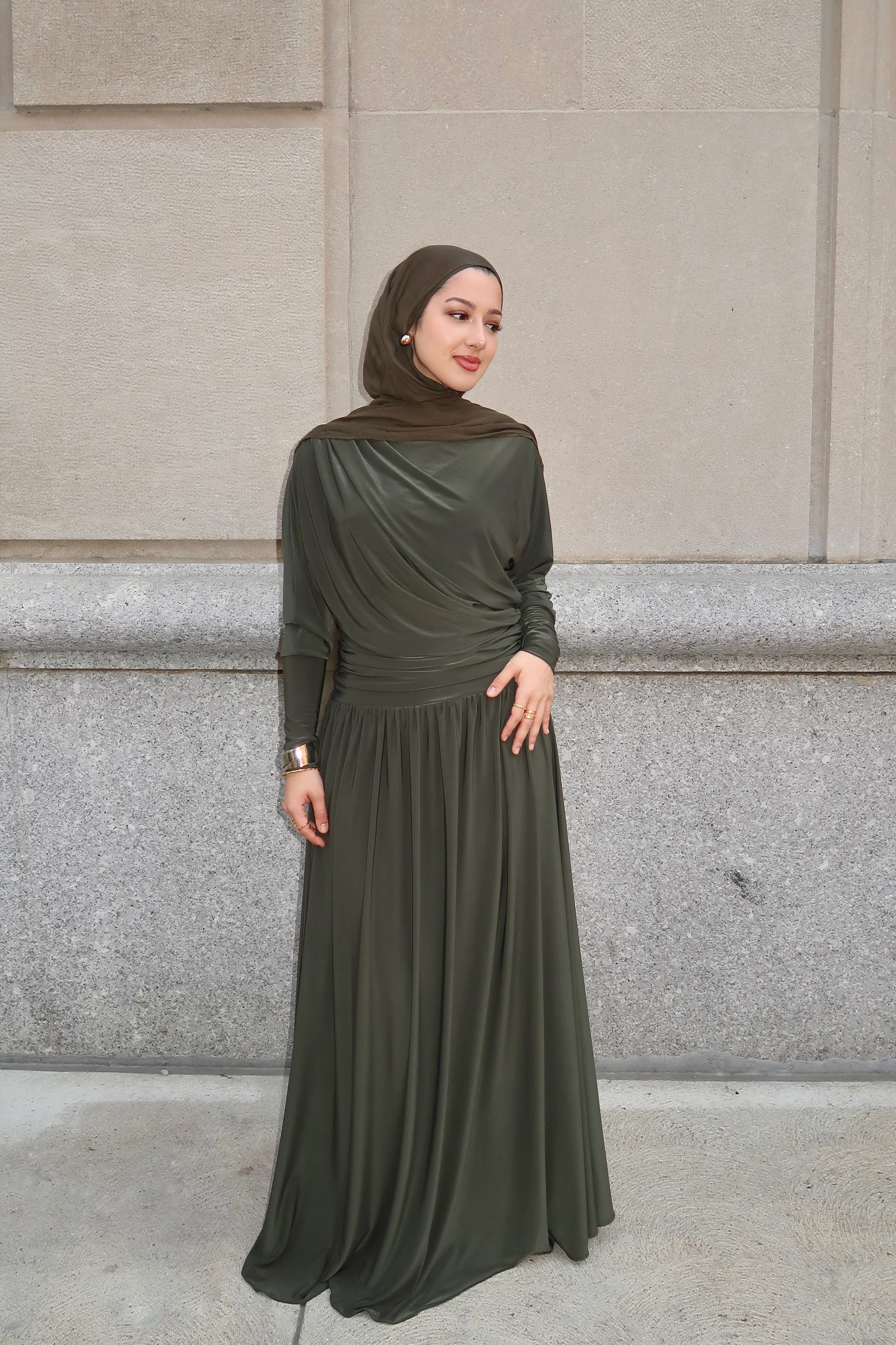 Dark Moss Batwing Jersey Maxi Dress - Image 5
