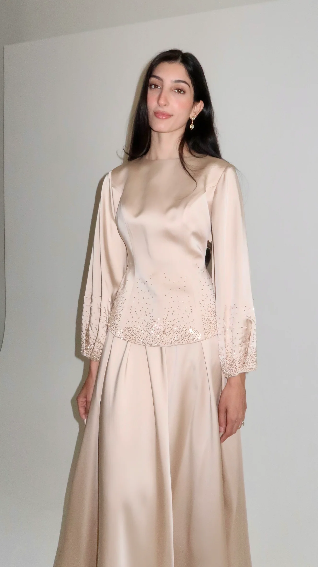Vanilla Gold Embellished Satin Peplum Set - Image 5