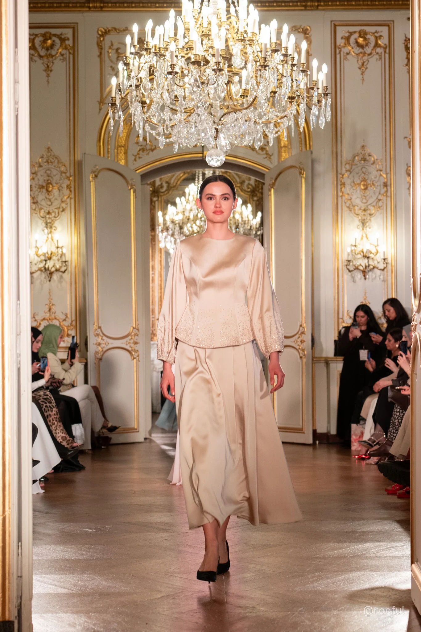Vanilla Gold Embellished Satin Peplum Set - Image 6