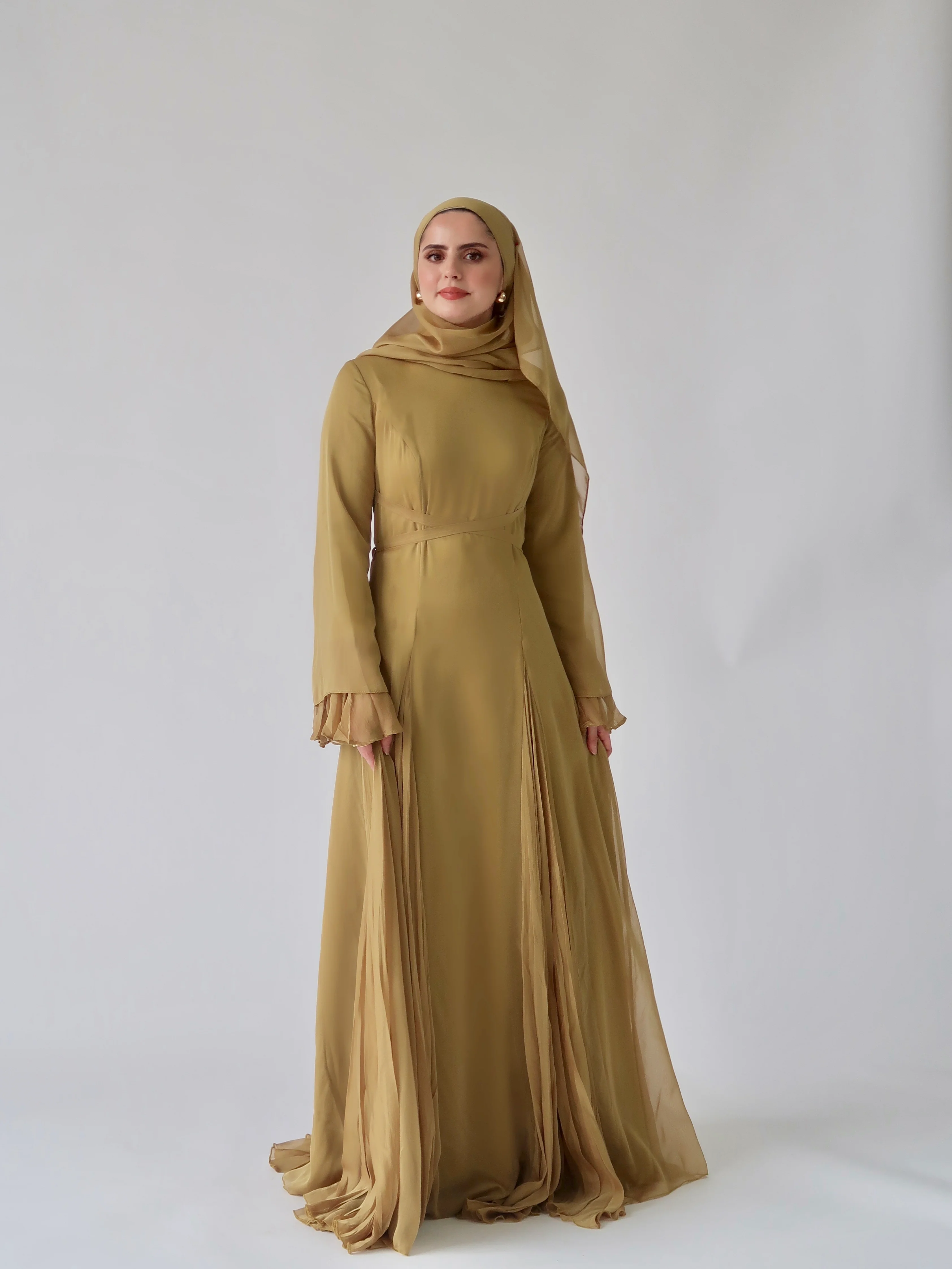 Guava Green Pleated Slit Gown