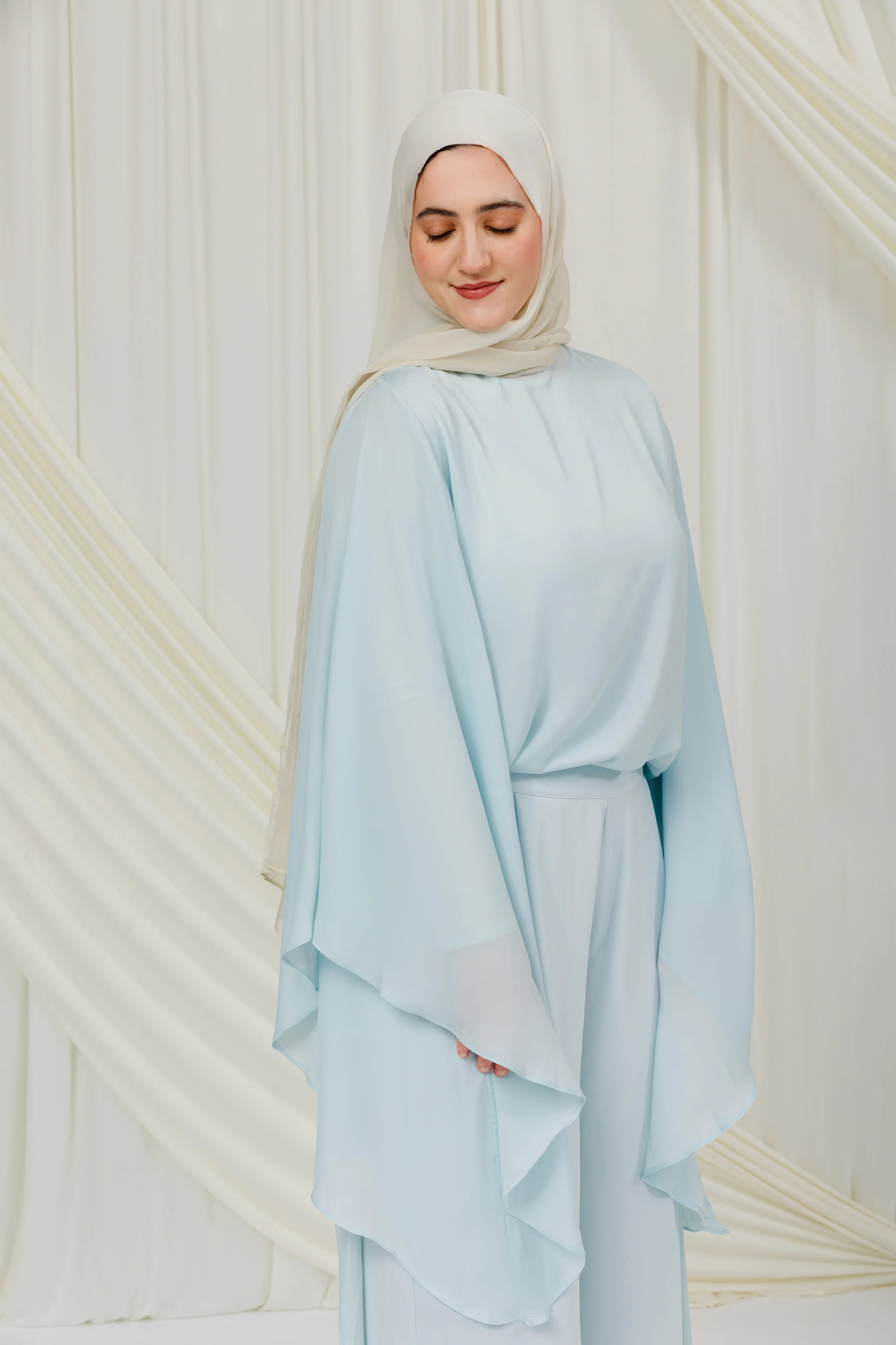 Sky Blue Chiffon Cape Tunic Set (3 pcs) - Image 5