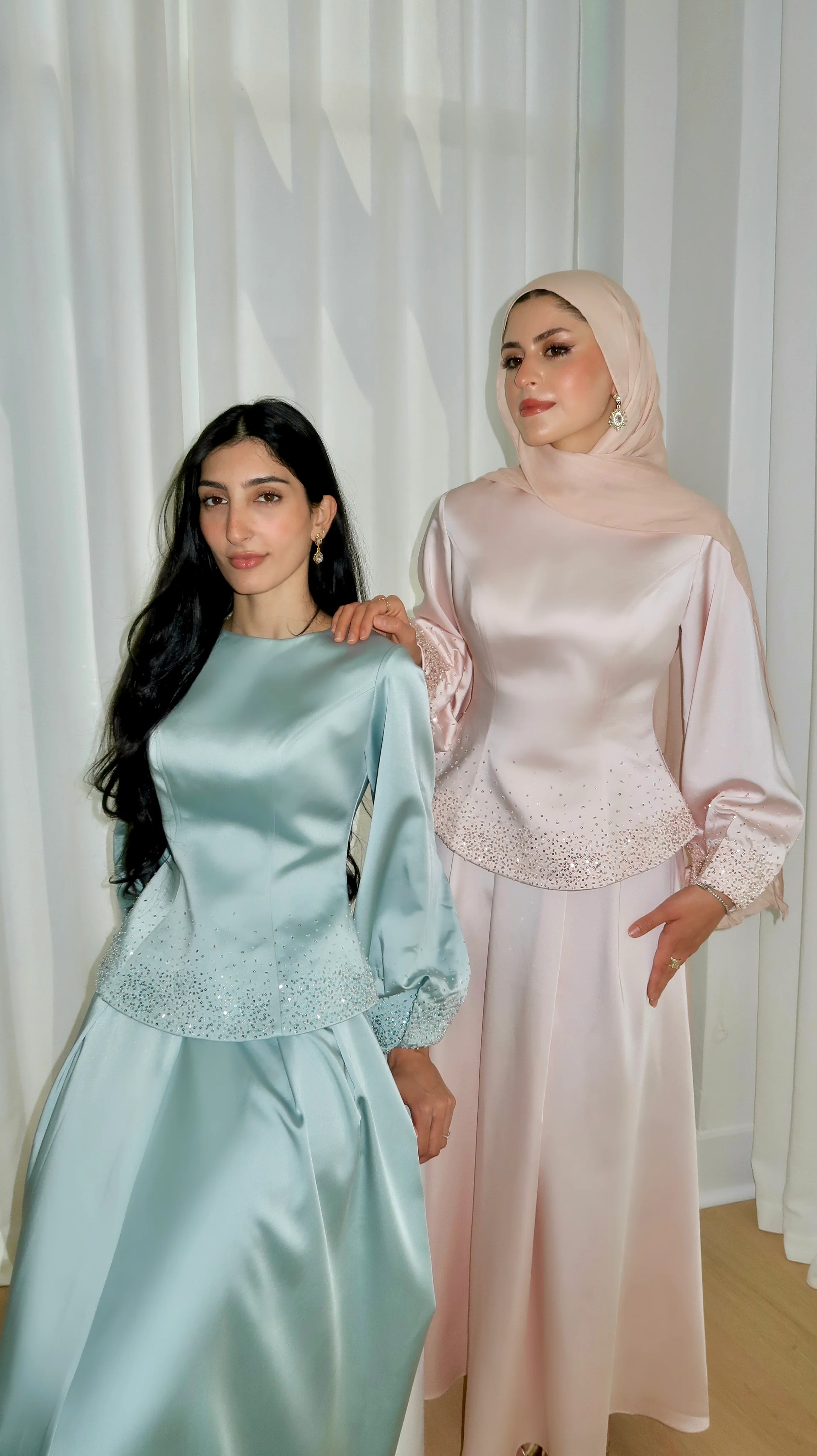 Icy Blue Embellished Satin Peplum Set - Image 3