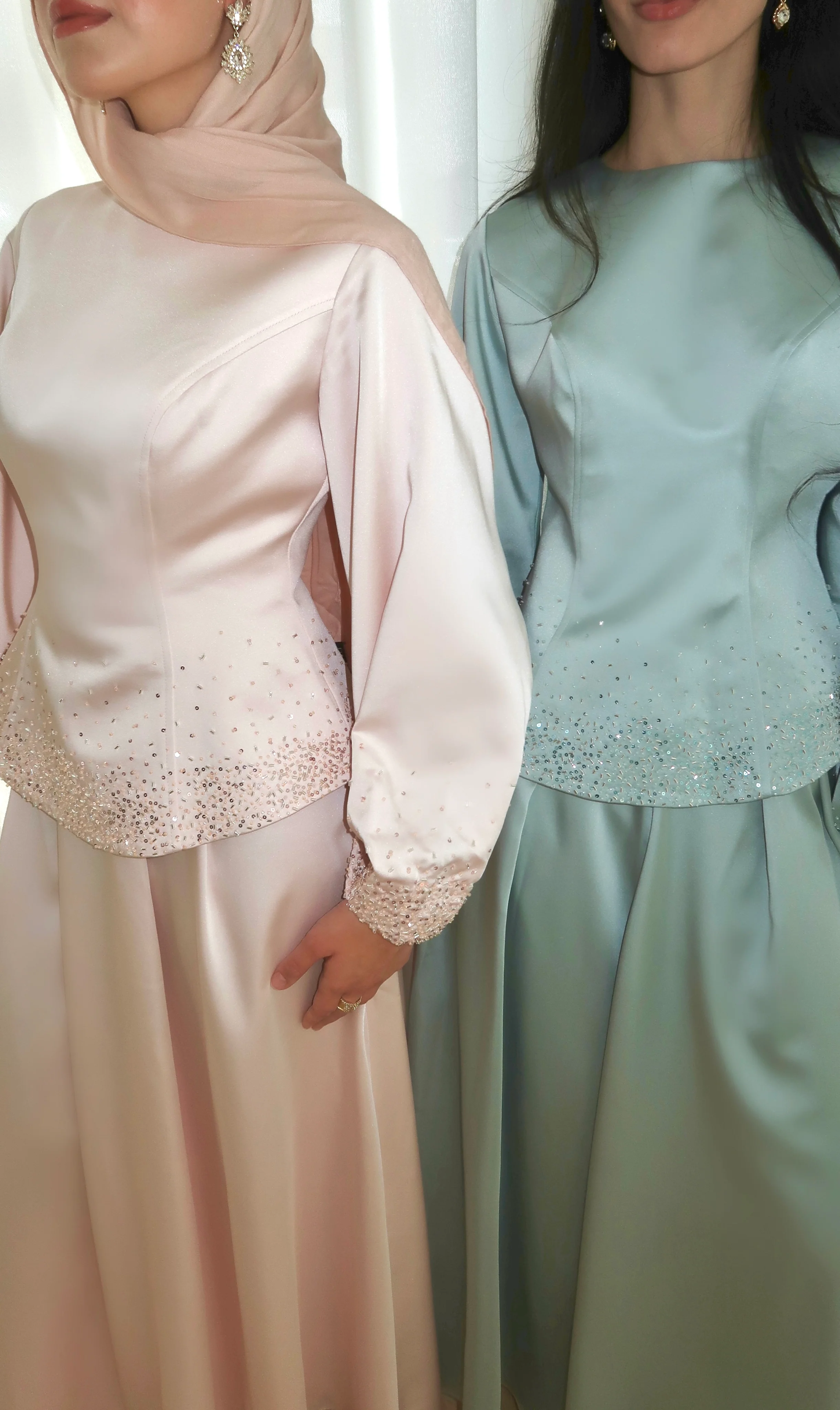 Icy Blue Embellished Satin Peplum Set - Image 6