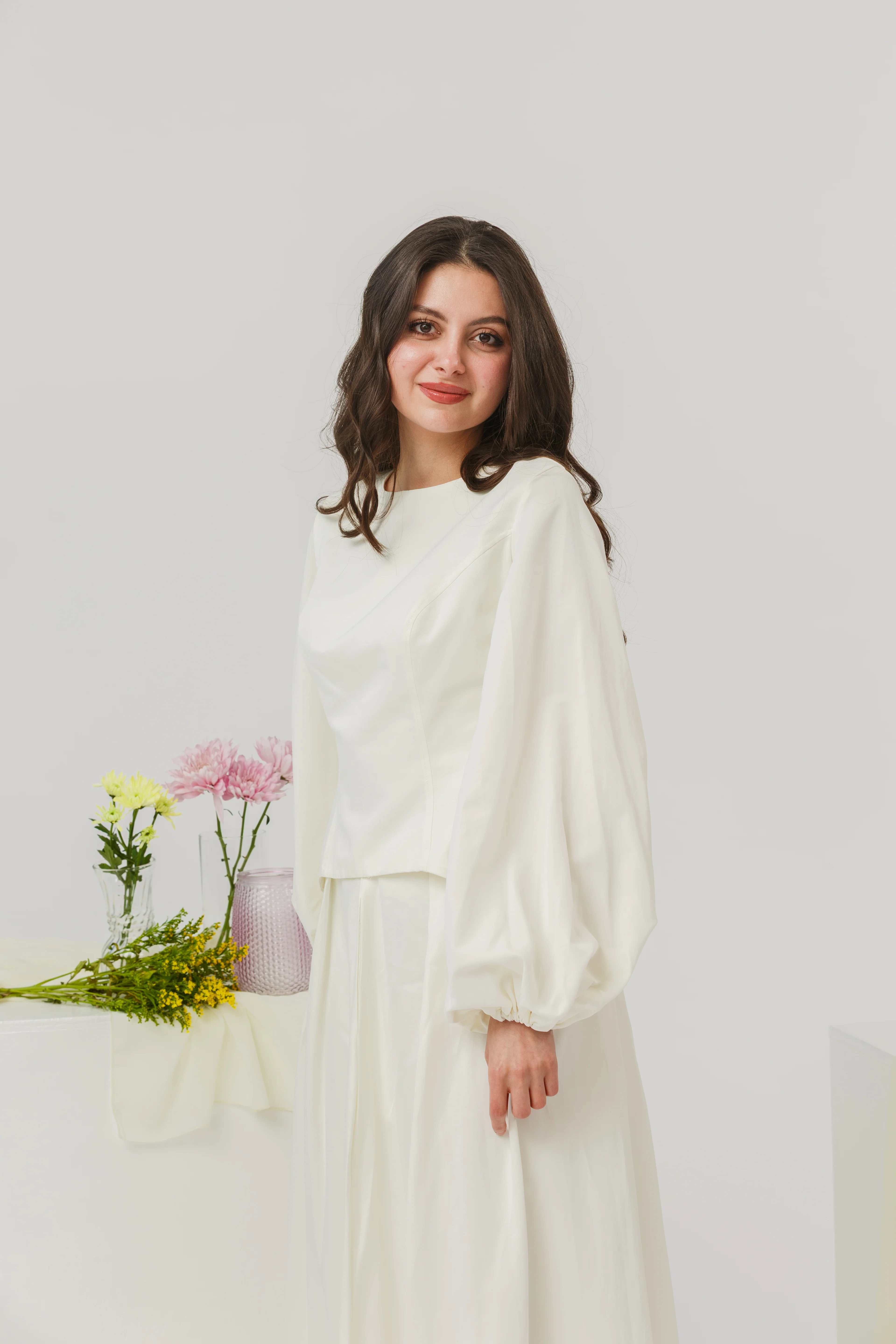 Ivory Balloon Top & Maxi Skirt Set - Image 2
