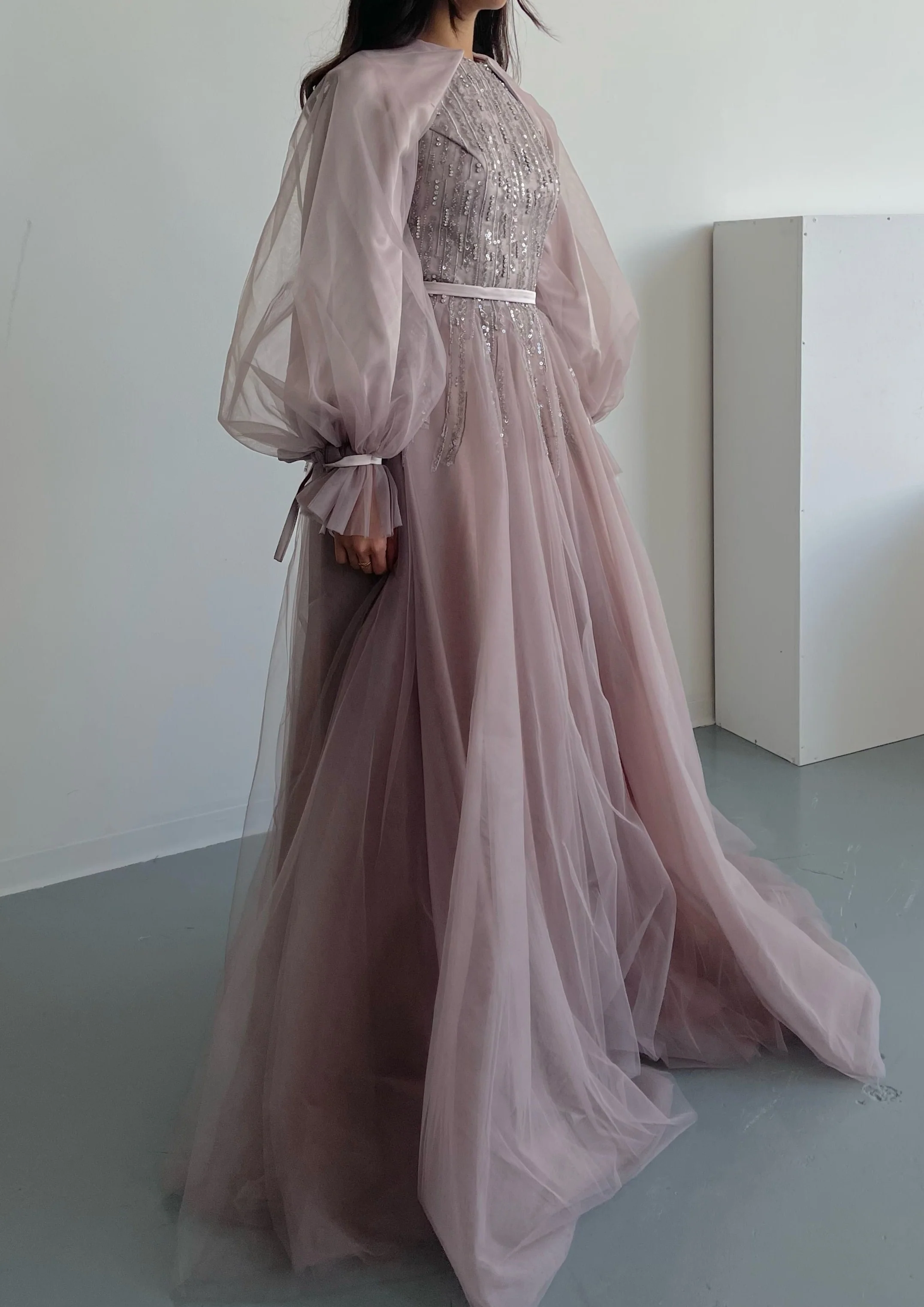 Mauve Purple Convertible Halter Neck Ball Gown - Image 4