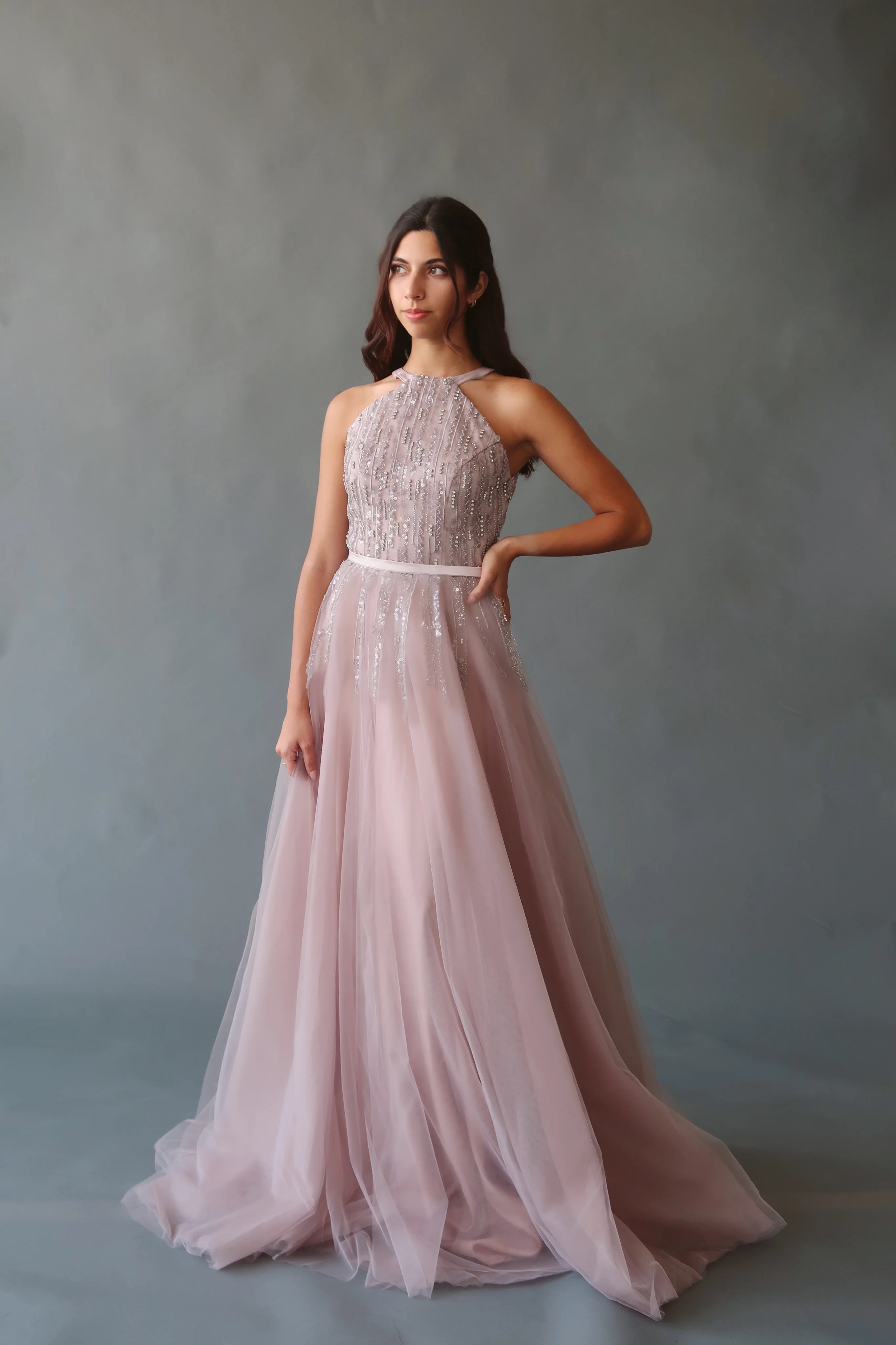Mauve Purple Convertible Halter Neck Ball Gown - Image 7