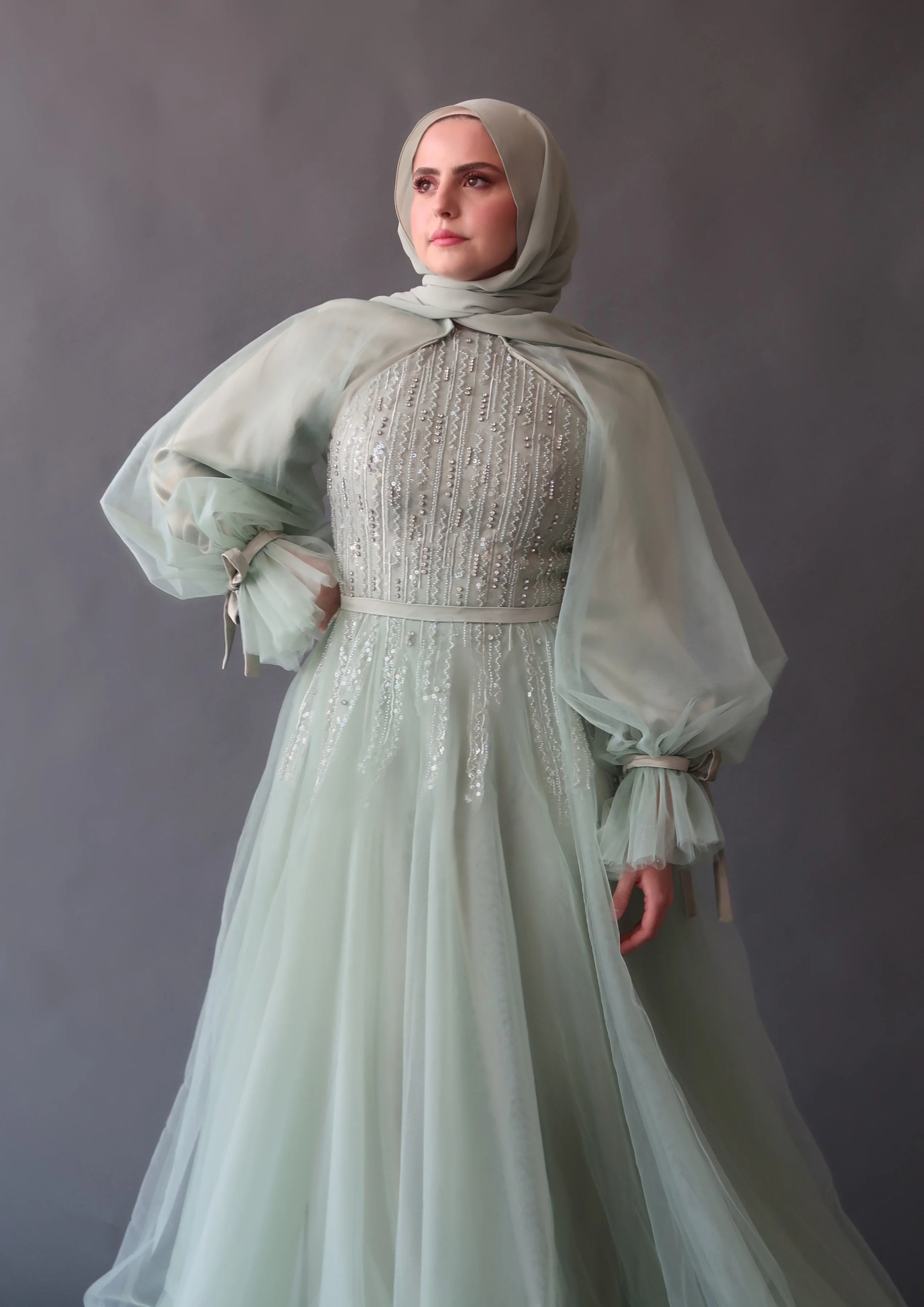 Mint Convertible Halter Neck Ball Gown - Image 3