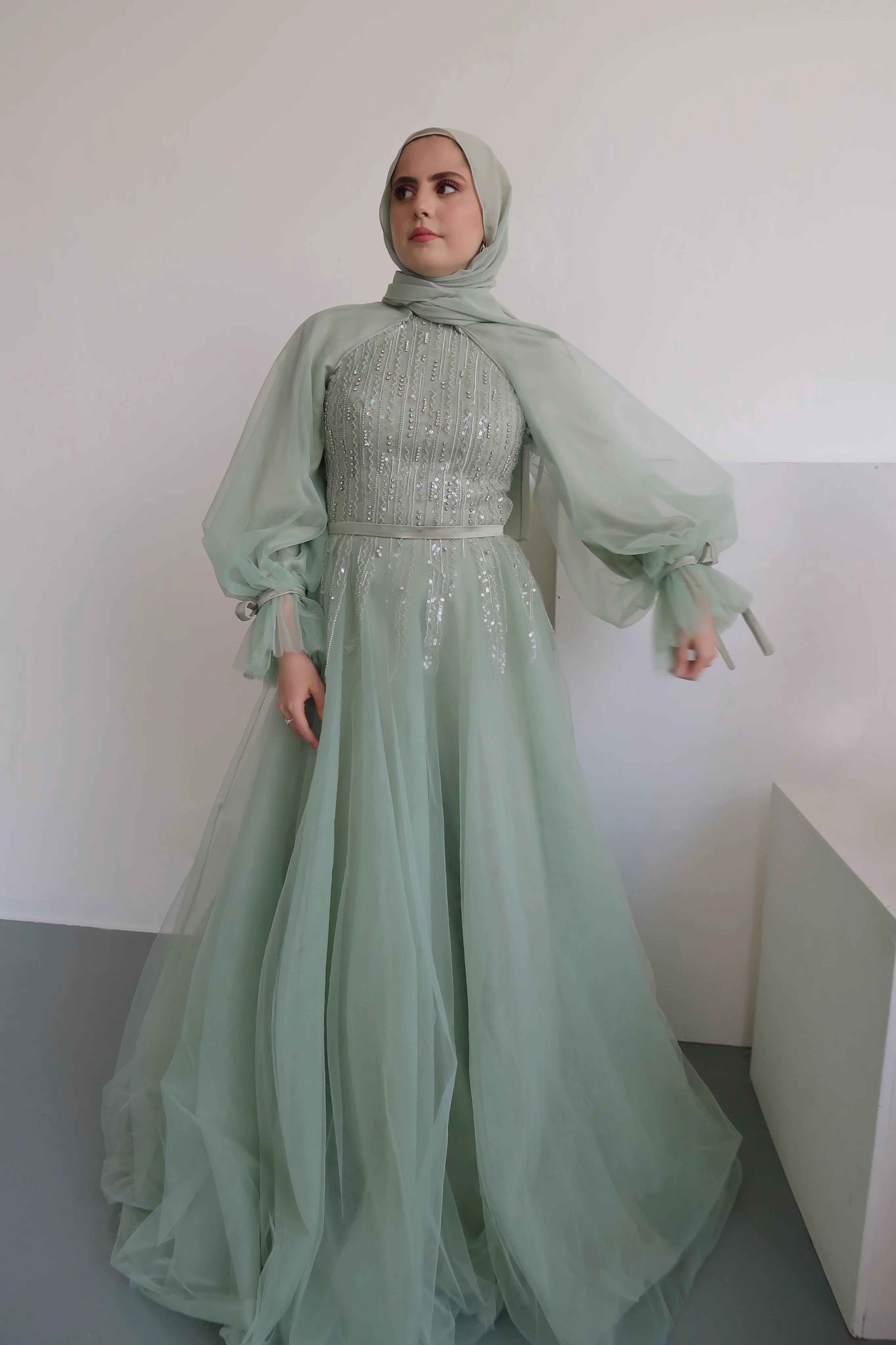 Mint Convertible Halter Neck Ball Gown - Image 6