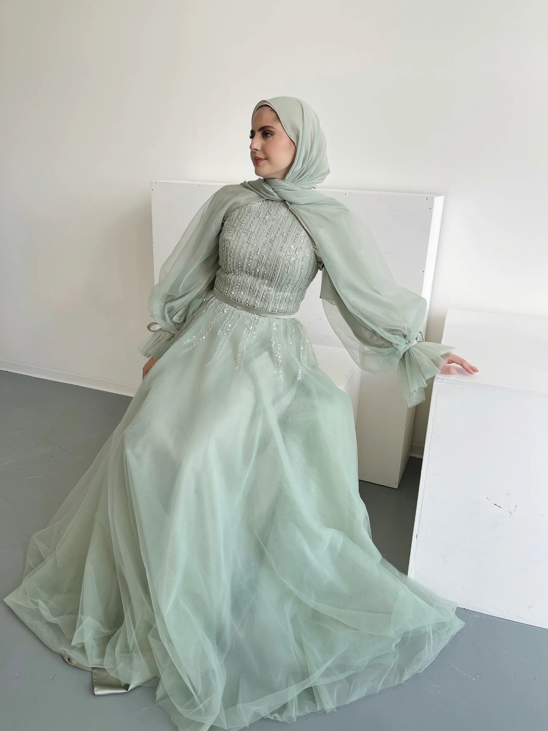 Mint Convertible Halter Neck Ball Gown - Image 8