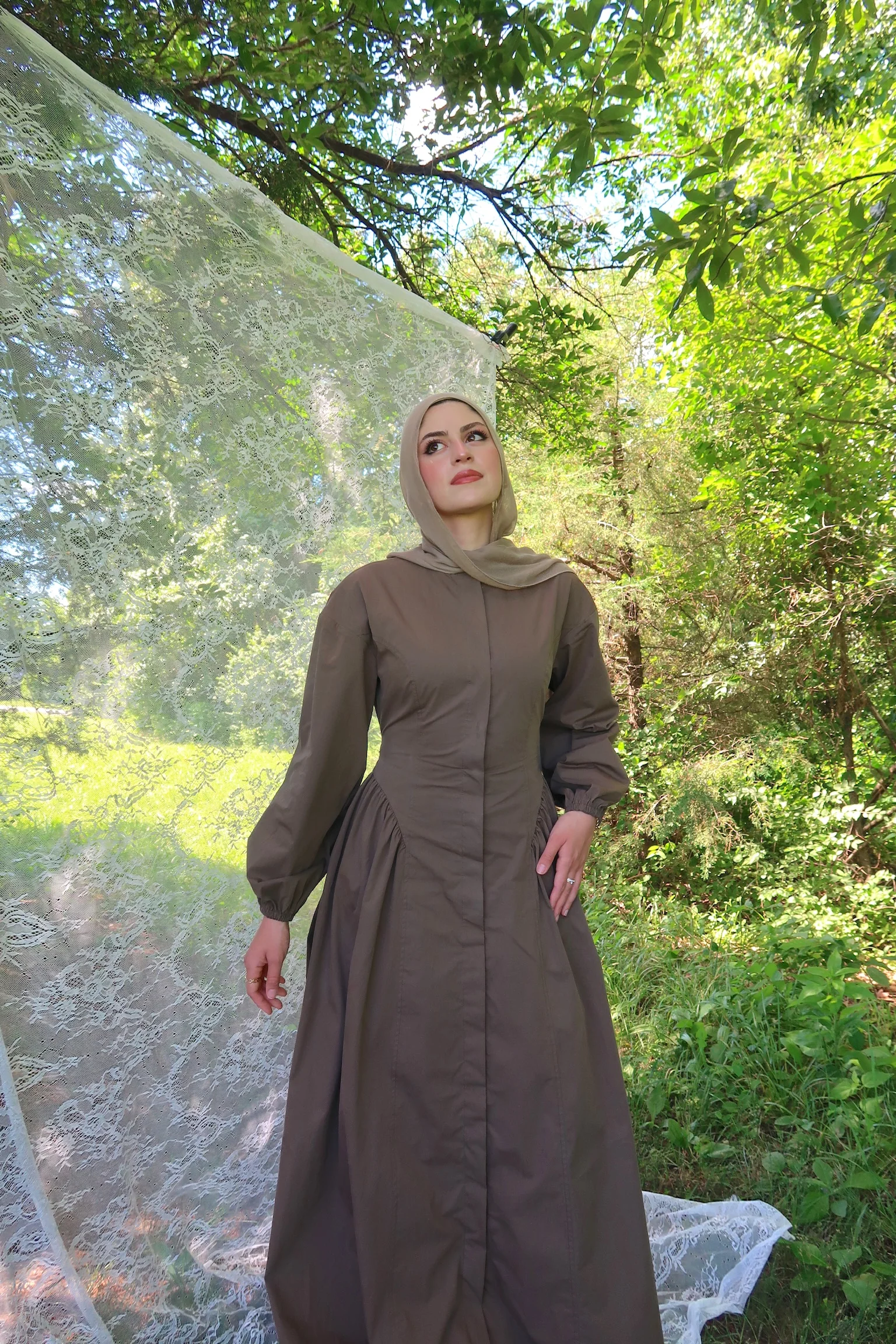 Mocha Cinched Buttoned Dress - Image 2