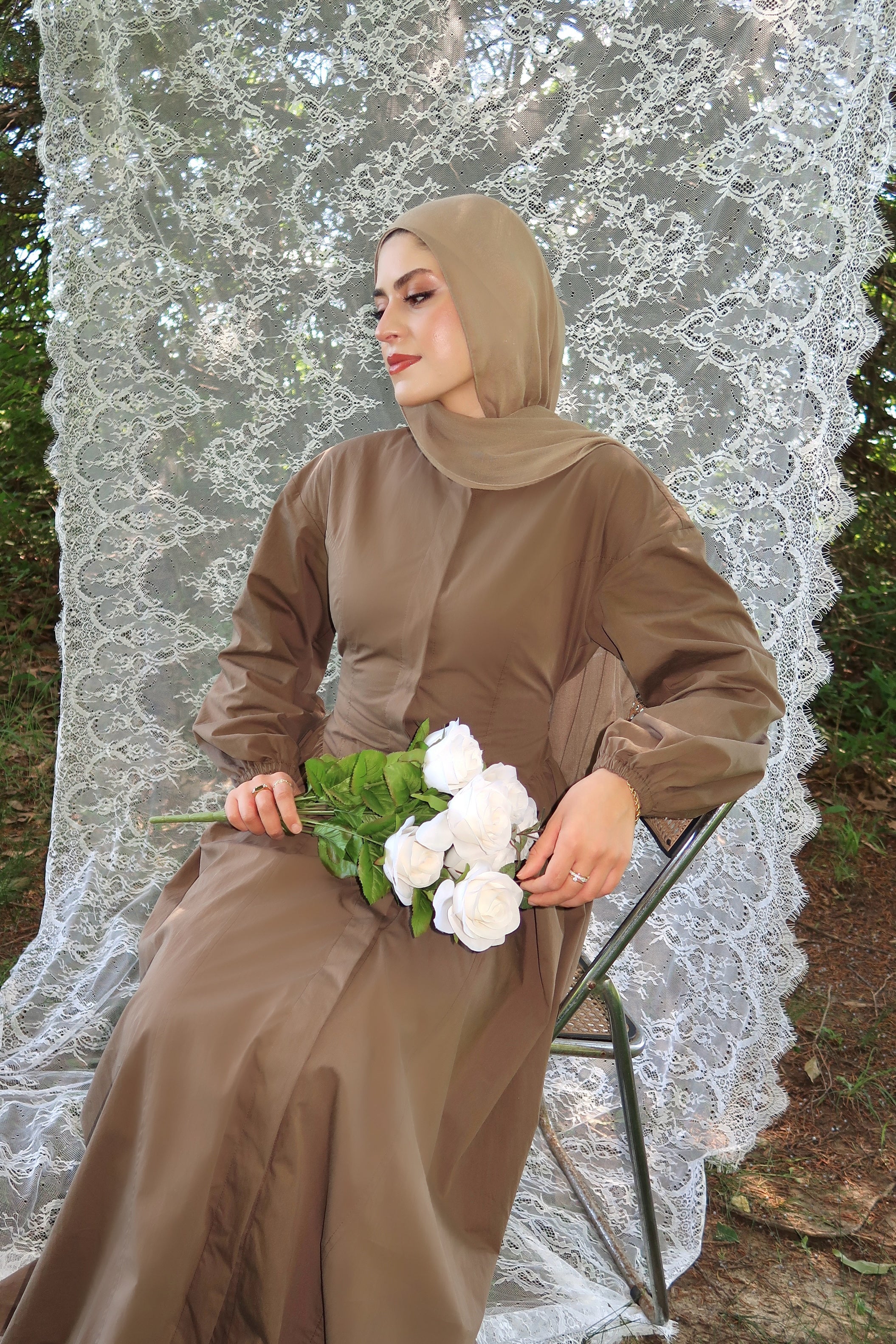Mocha Cinched Buttoned Dress - Image 3