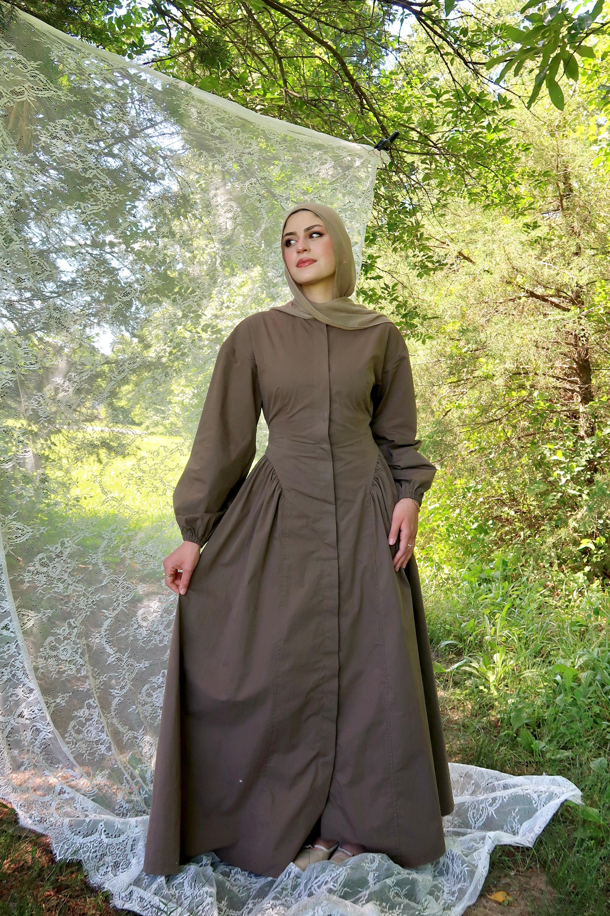 Mocha Cinched Buttoned Dress - Image 8