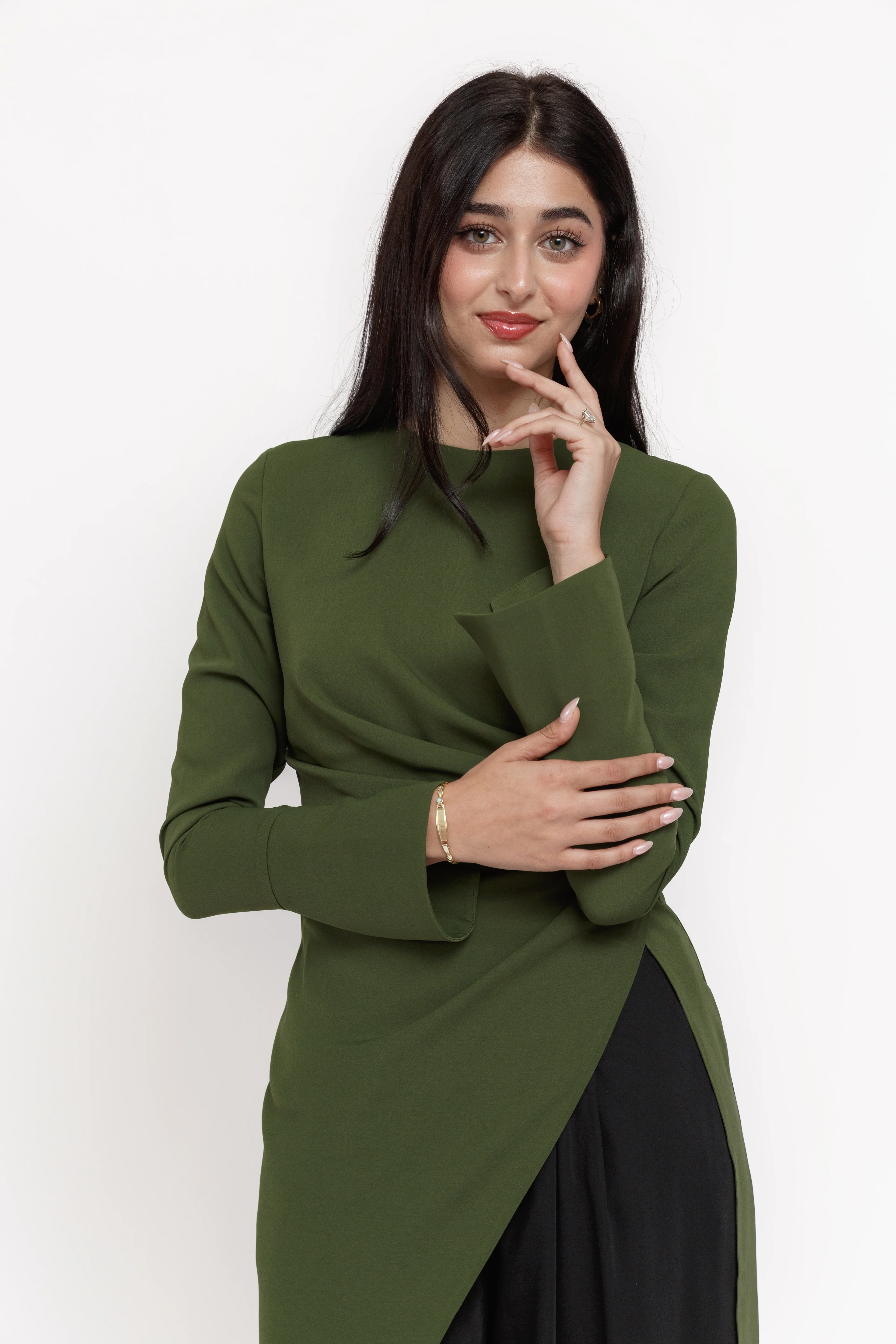 Moss Green Asymmetric Slit Tunic - Image 2