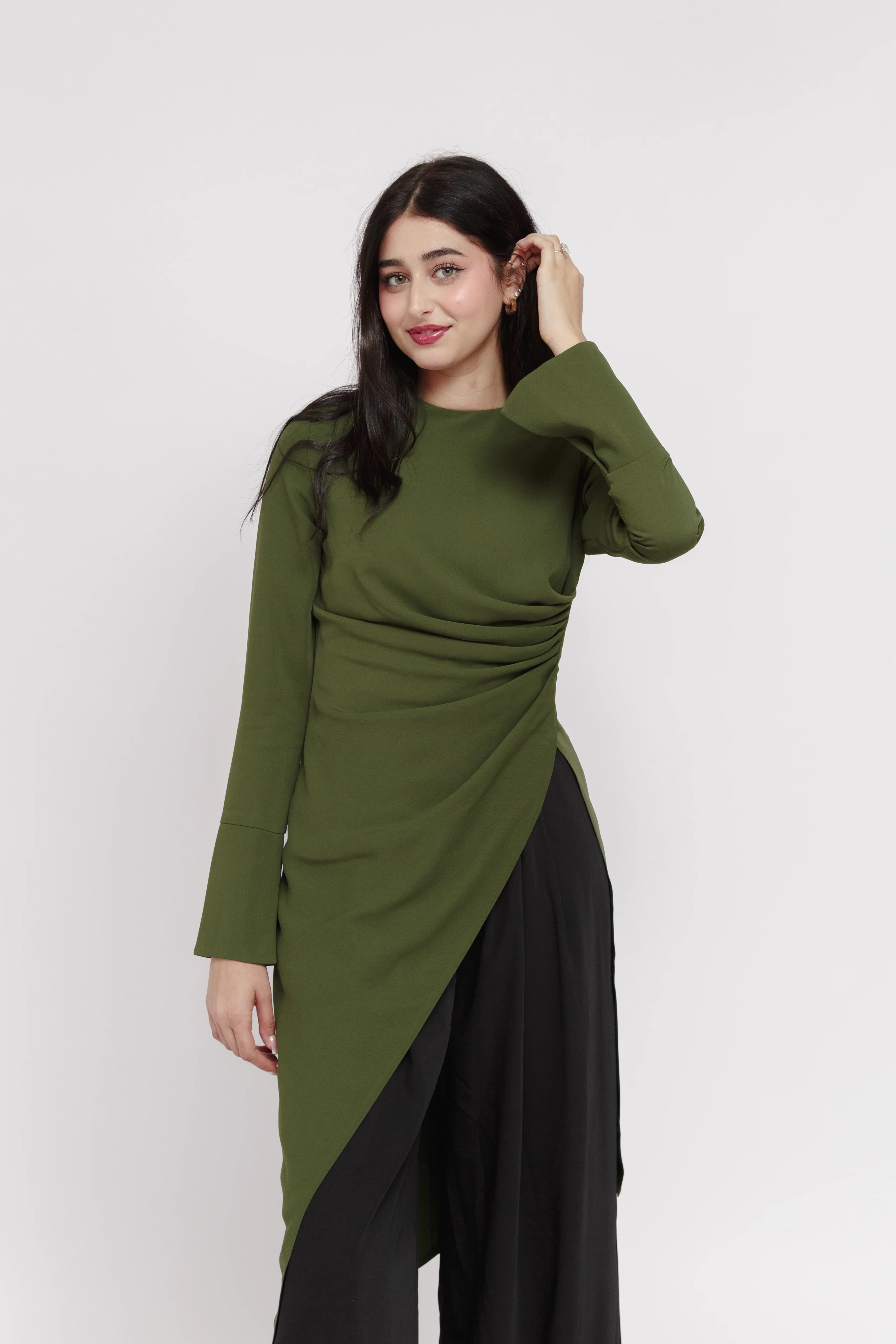 Moss Green Asymmetric Slit Tunic - Image 5