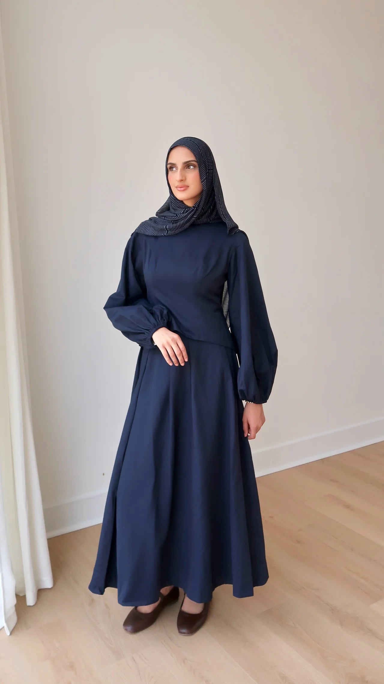 Navy Balloon Top & Maxi Skirt Set